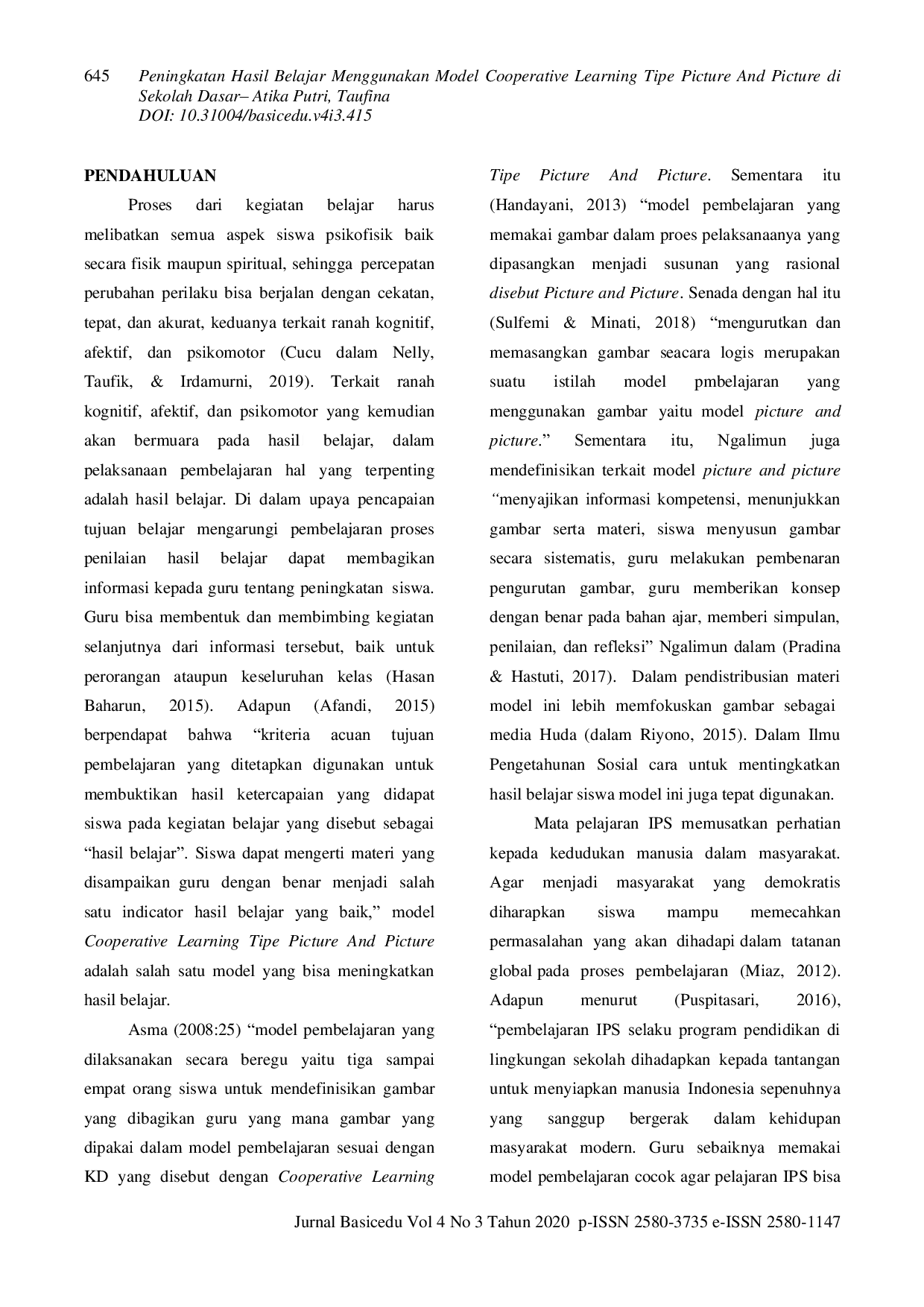JURIS Peningkatan Hasil Belajar Menggunakan Model Cooperative Tipe Picture and Picture di Sekolah Dasar