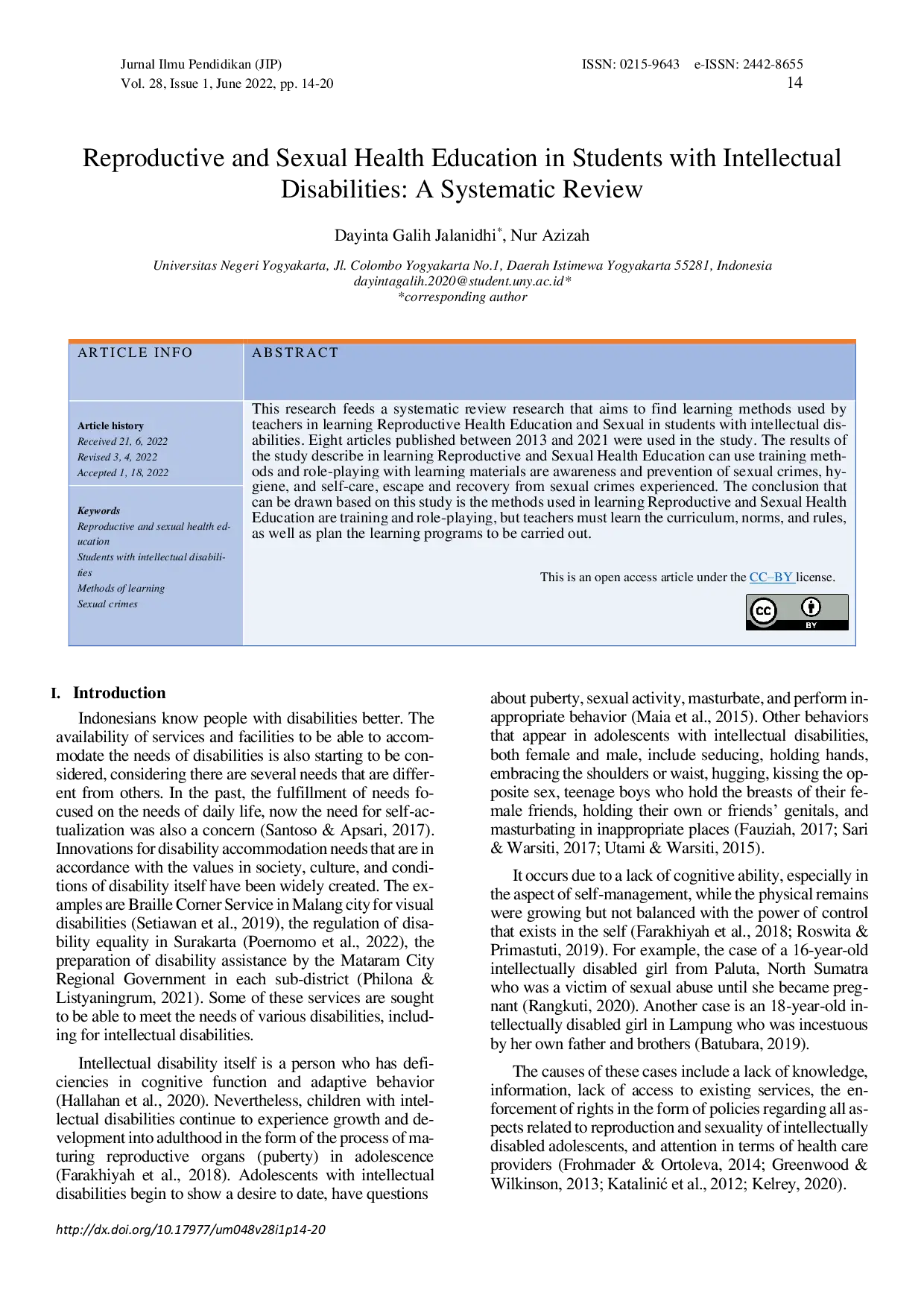 JURIS Reproductive and Sexual Health Education in Students with Intellectual Disabilities A Systematic Review