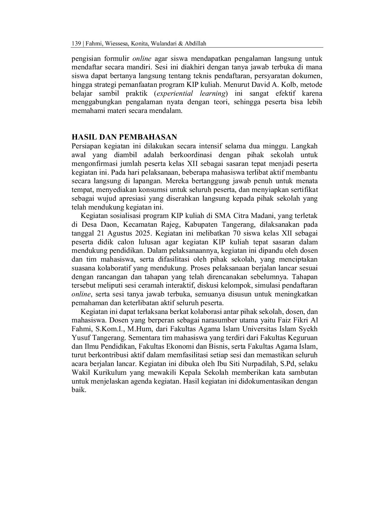 JURIS Peningkatan Literasi Akses Pendidikan Tinggi Melalui Sosialisasi Program KIP Kuliah di Daerah Tertinggal