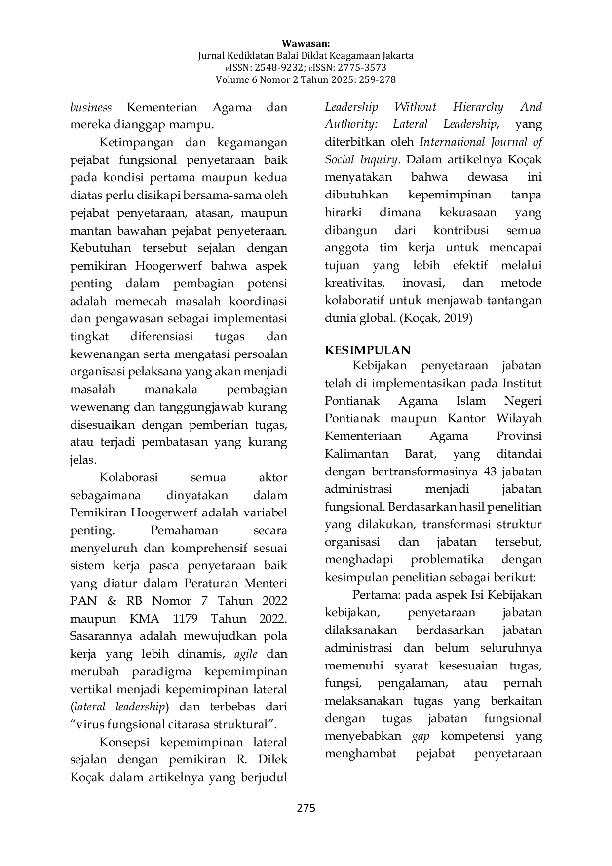 JURIS Problematika Implementasi Kebijakan Penyetaraan Jabatan Pada Kementerian Agama Di Wilayah Kalimantan Barat