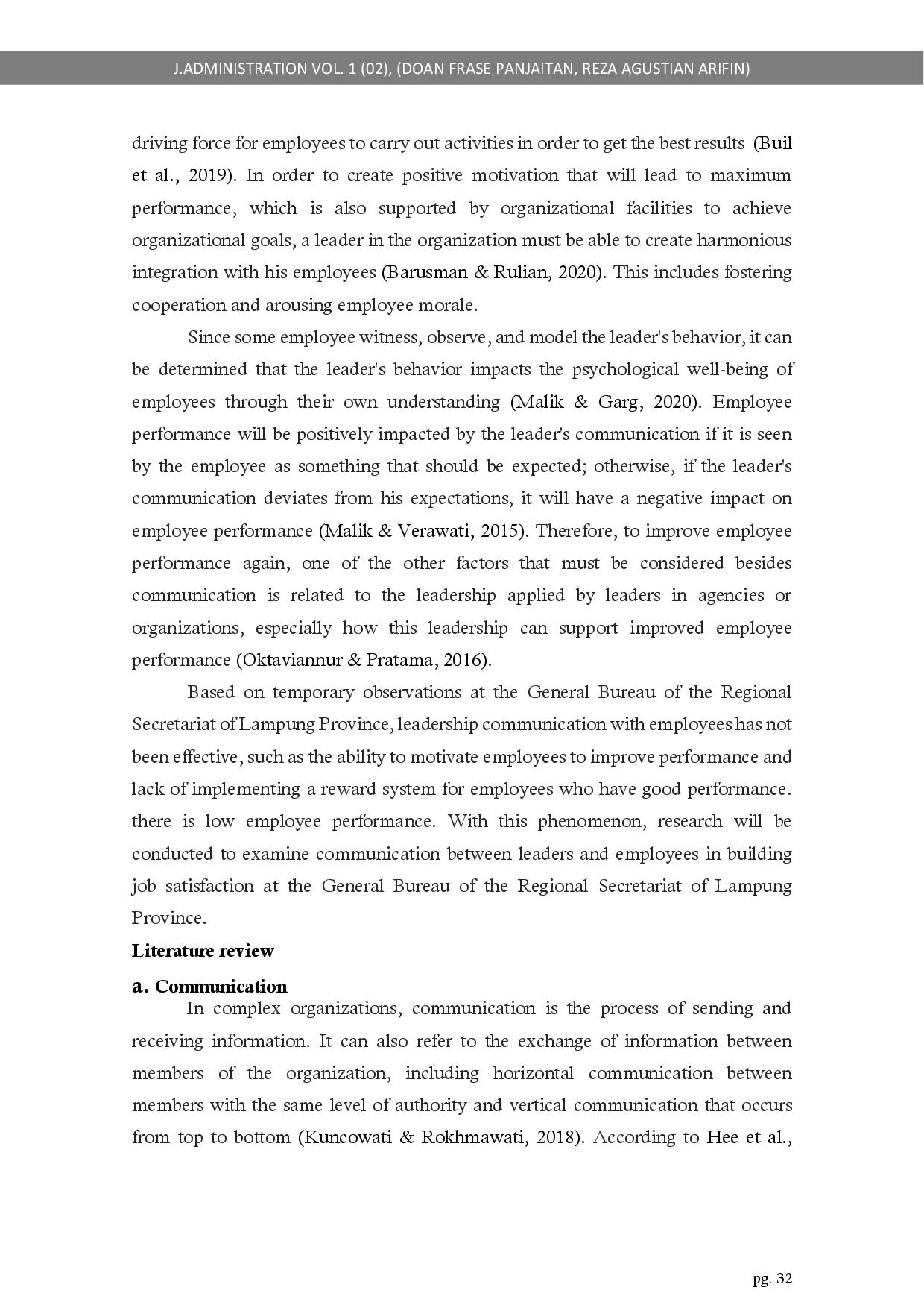 juris Analysis of Leadership Communication in Improving Employee Performance in the General Bureau of the Regional Secretariat of Lampung Province