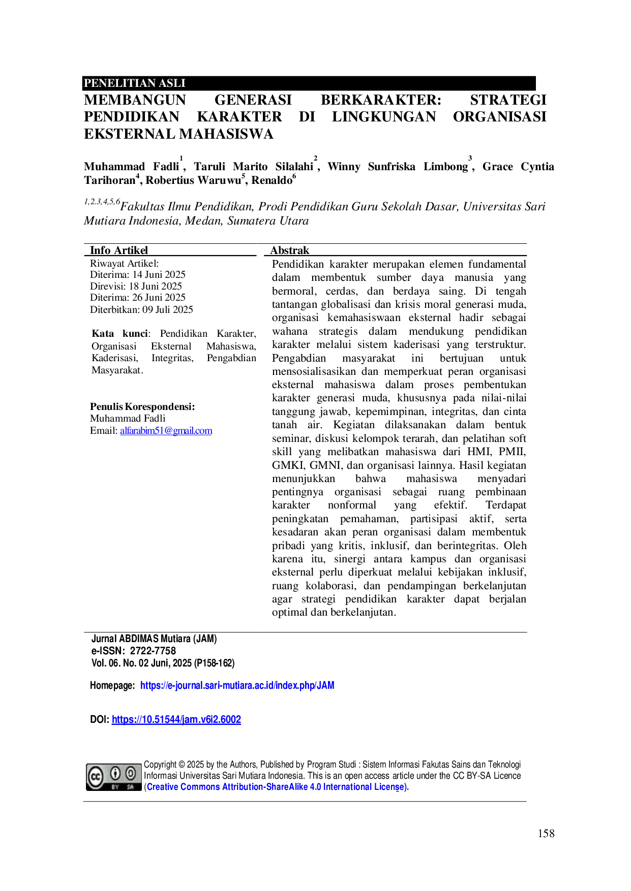 JURIS Membangun Strategi Pendidikan Karakter di Lingkungan Organisasi Eksternal Mahasiswa