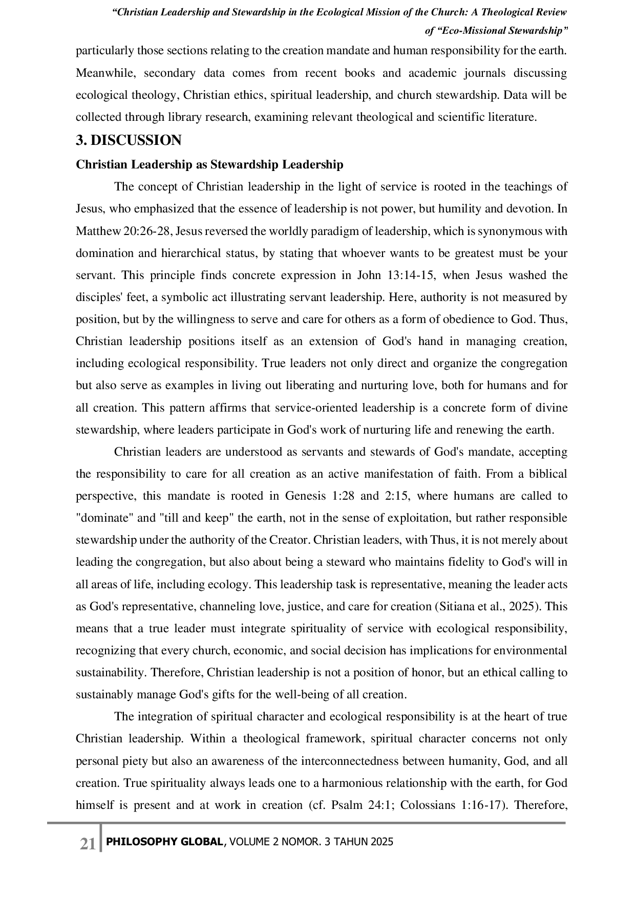 JURIS Christian Leadership and Stewardship in the Ecological Mission of the Church