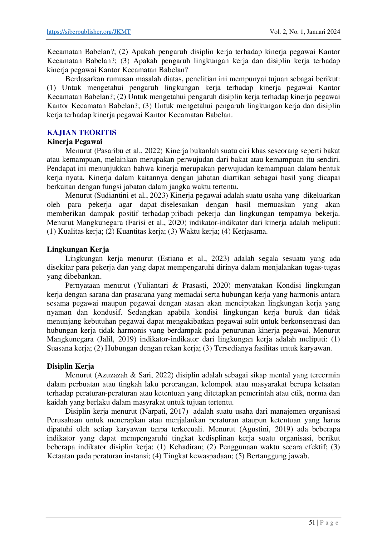 JURIS Pengaruh Lingkungan Kerja dan Disiplin Kerja Terhadap Kinerja Pegawai Kantor Kecamatan Babelan