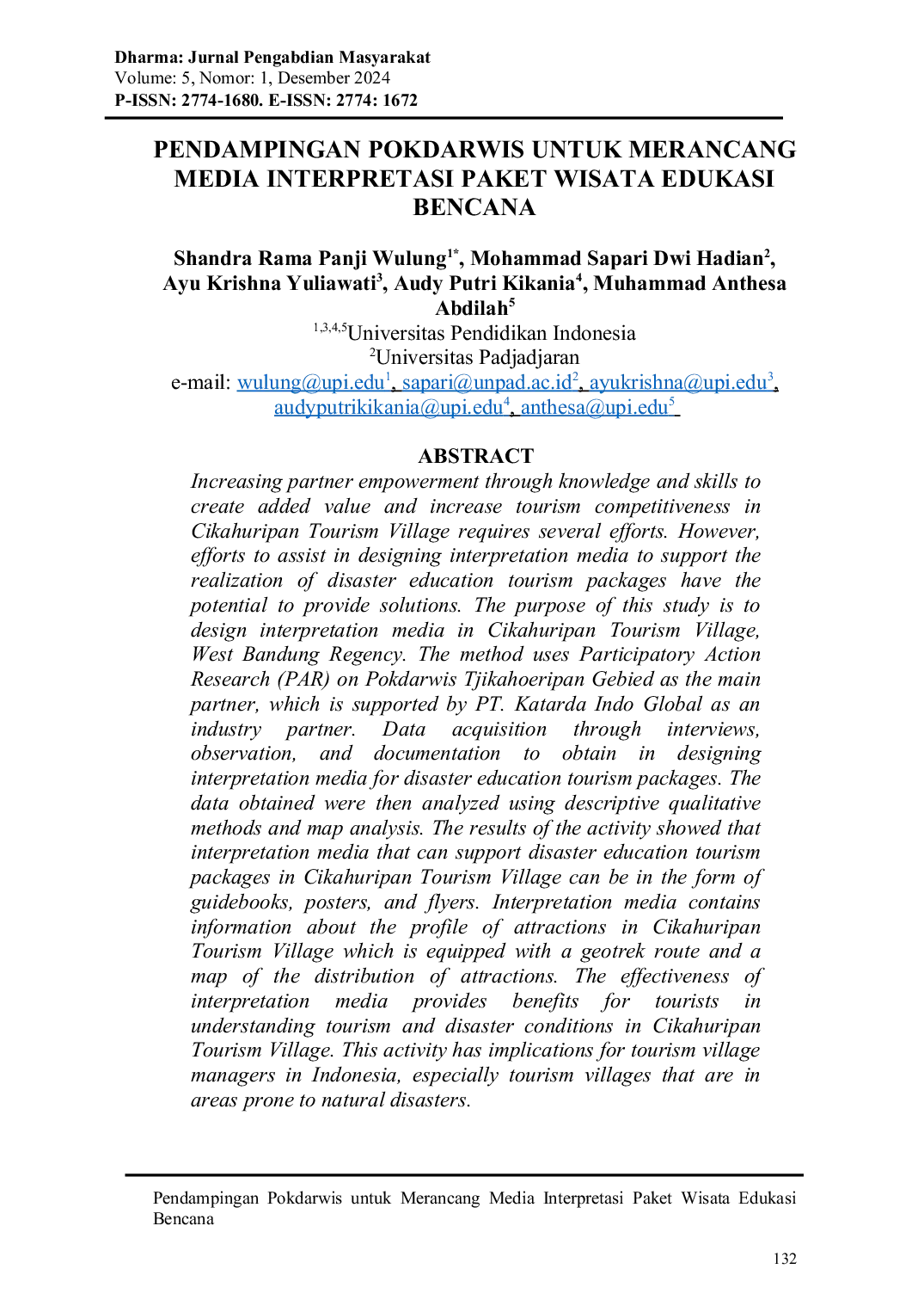 JURIS Pendampingan Pokdarwis untuk Merancang Media Interpretasi Paket Wisata Edukasi Bencana