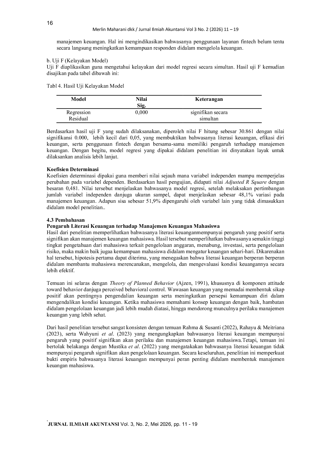 JURIS Pengaruh Literasi Keuangan Efikasi Diri Keuangan Penggunaan Fintech Terhadap Manajemen Keuangan Mahasiswa