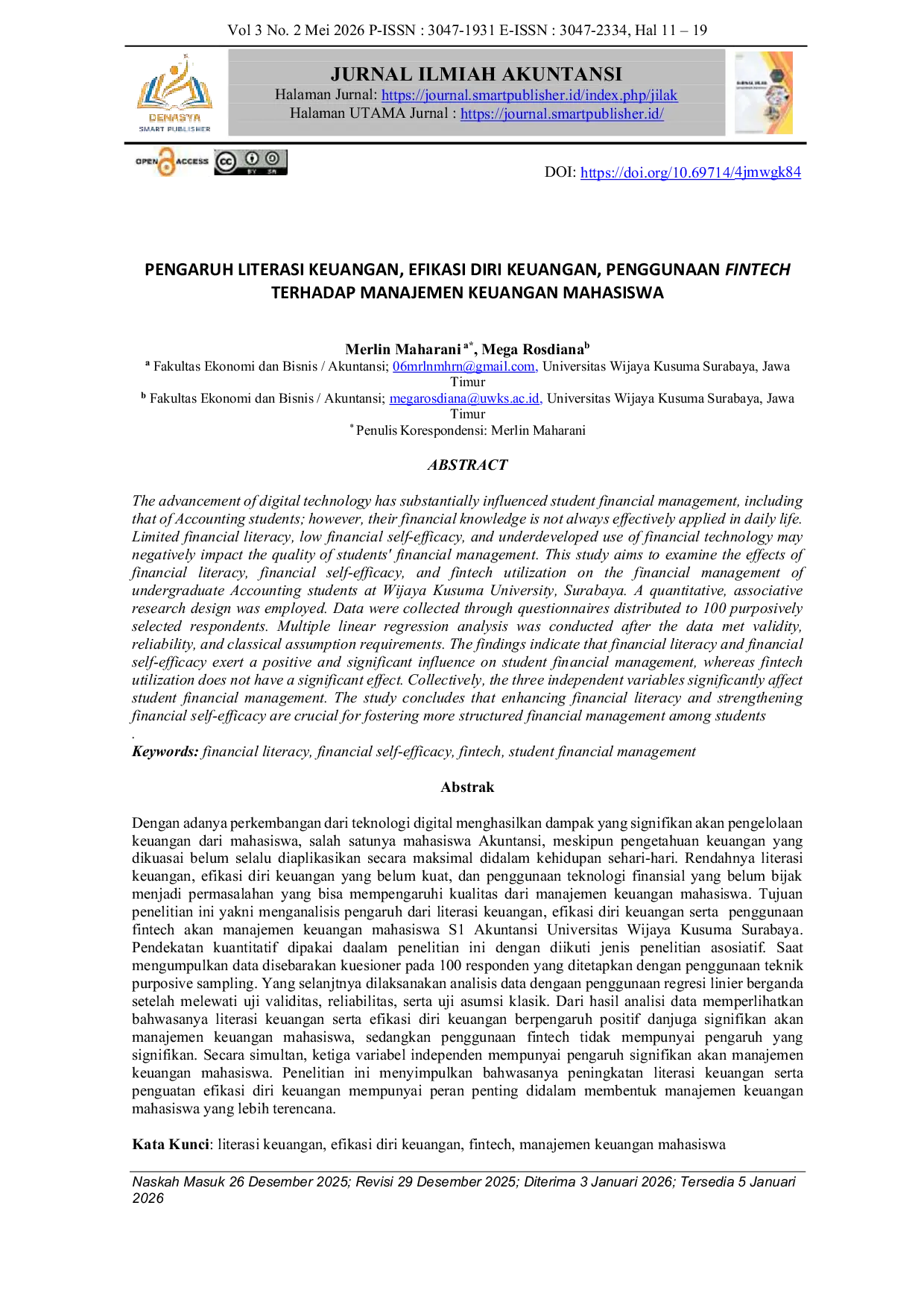JURIS Pengaruh Literasi Keuangan Efikasi Diri Keuangan Penggunaan Fintech Terhadap Manajemen Keuangan Mahasiswa