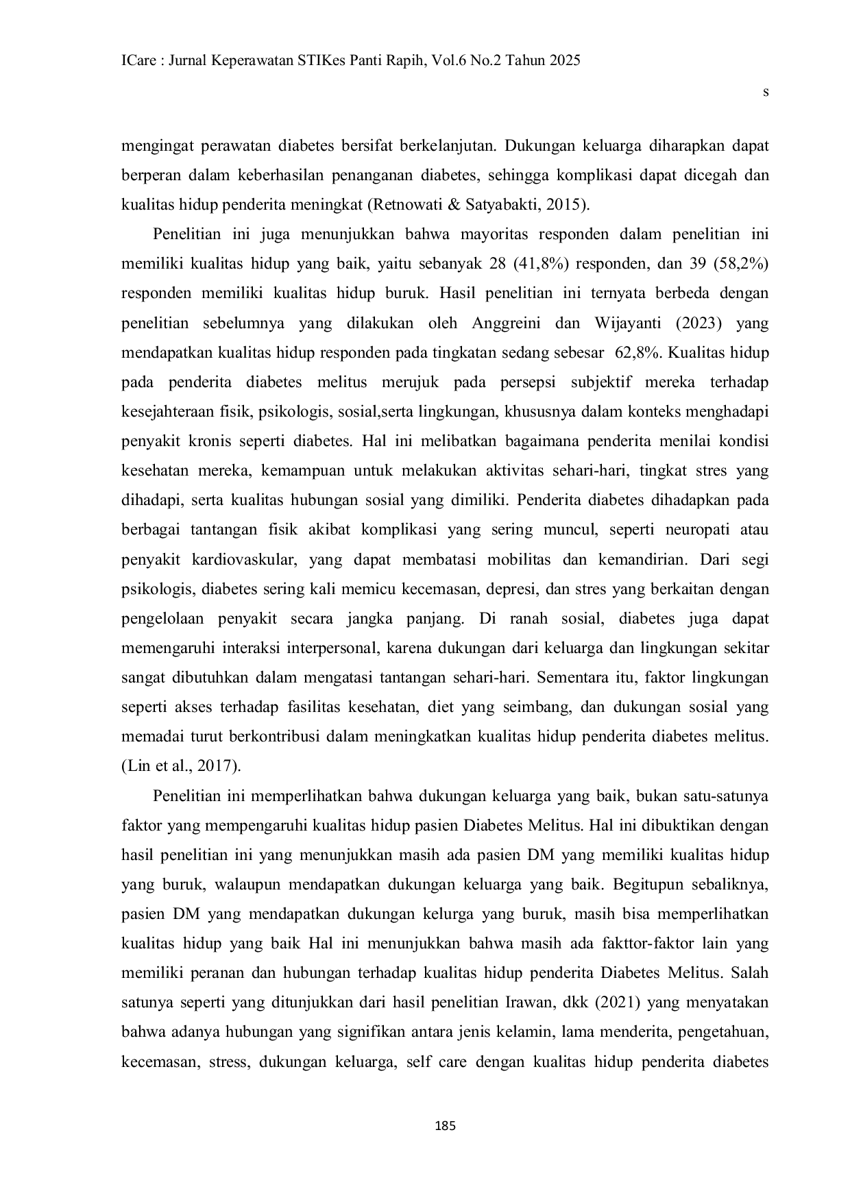 JURIS Dukungan Keluarga Yang Baik Meningkatkan Kualitas Hidup Penderita Dengan Diabetes Melitus