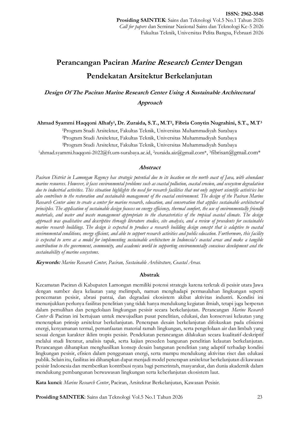 JURIS Perancangan Paciran Marine Research Center Dengan Pendekatan Arsitektur Berkelanjutan