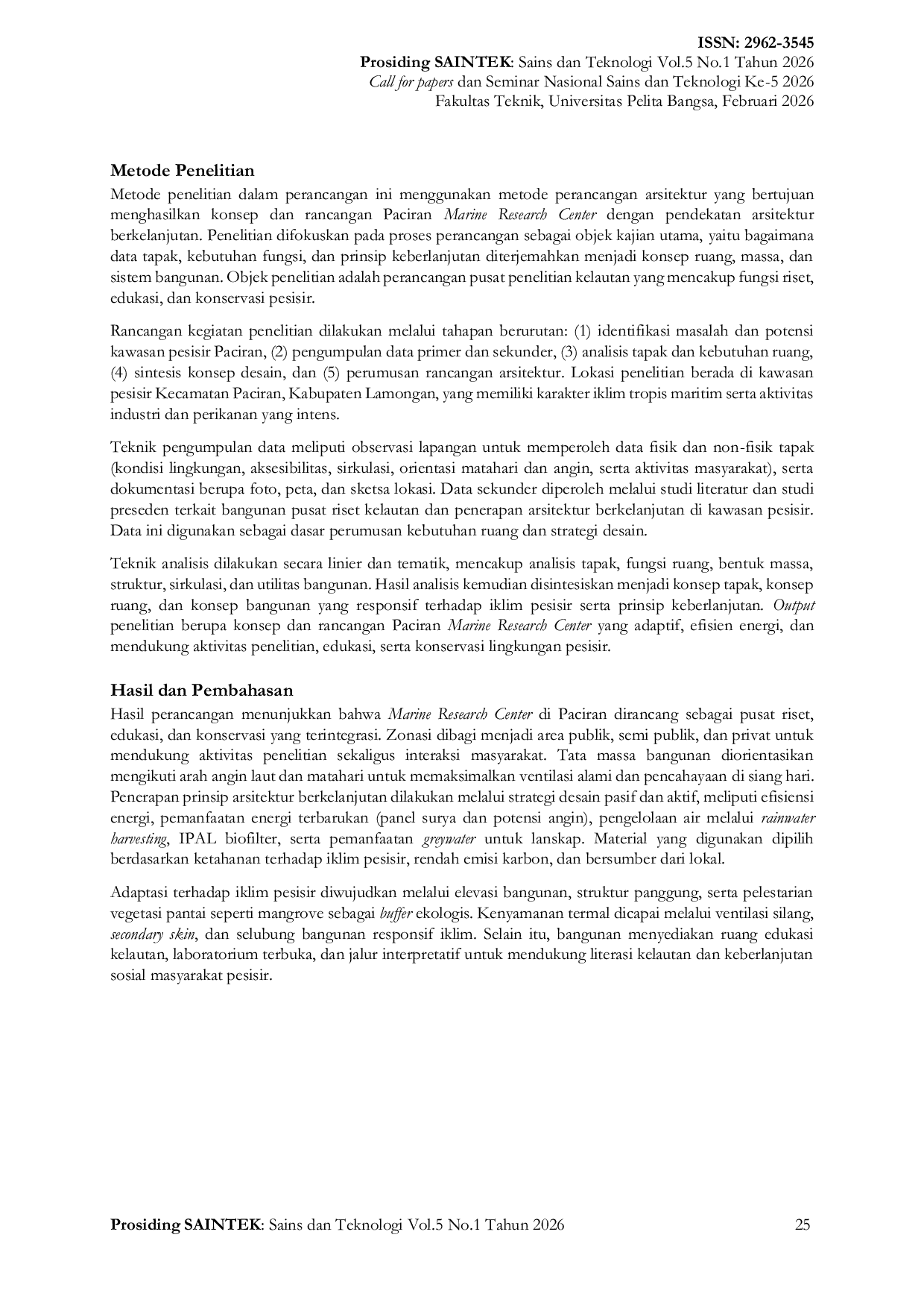 JURIS Perancangan Paciran Marine Research Center Dengan Pendekatan Arsitektur Berkelanjutan