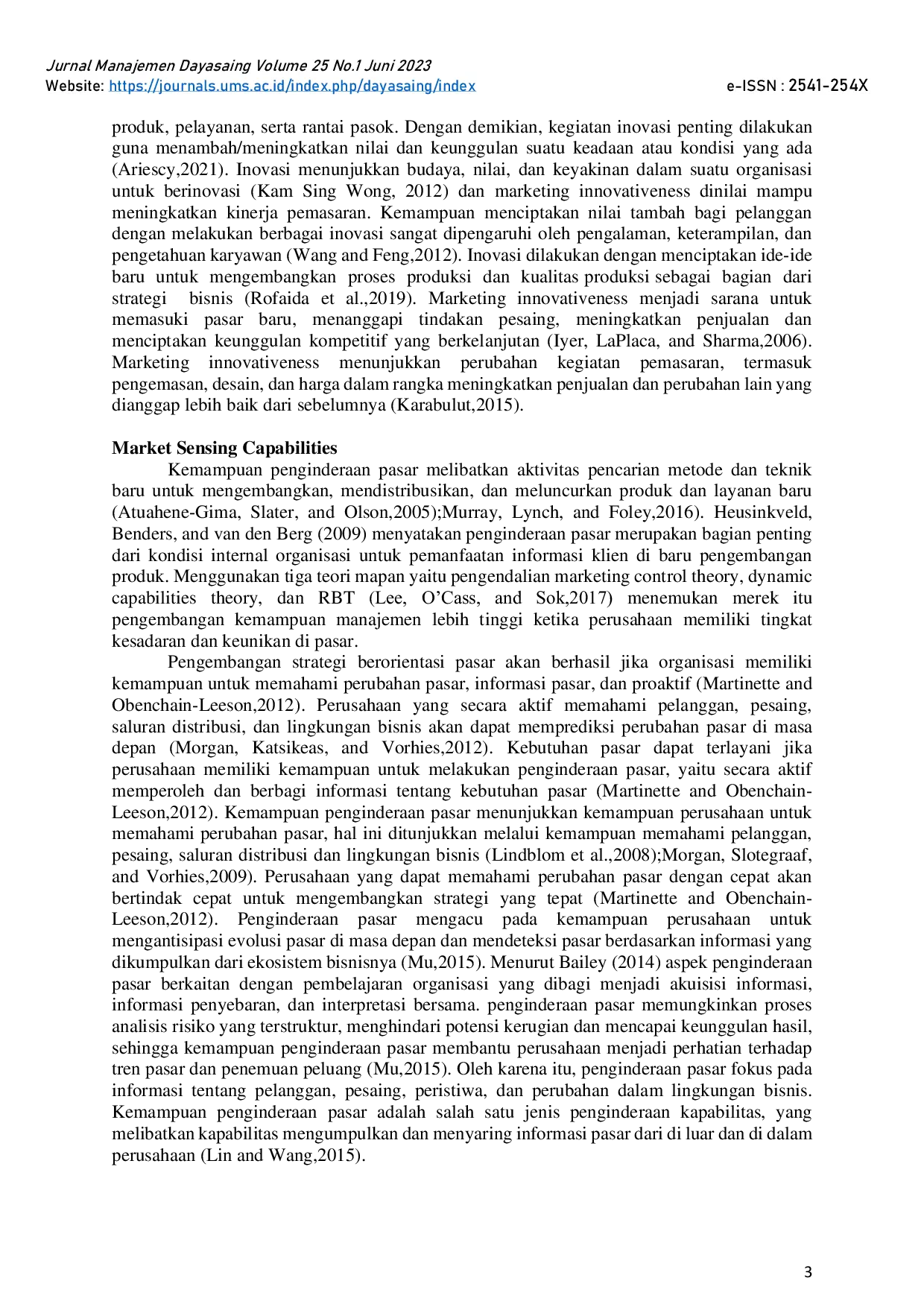JURIS Pengaruh Marketing Innovativeness dan Market Sensing Capabilities terhadap Marketing Performance UMKM Batik Jawa Tengah