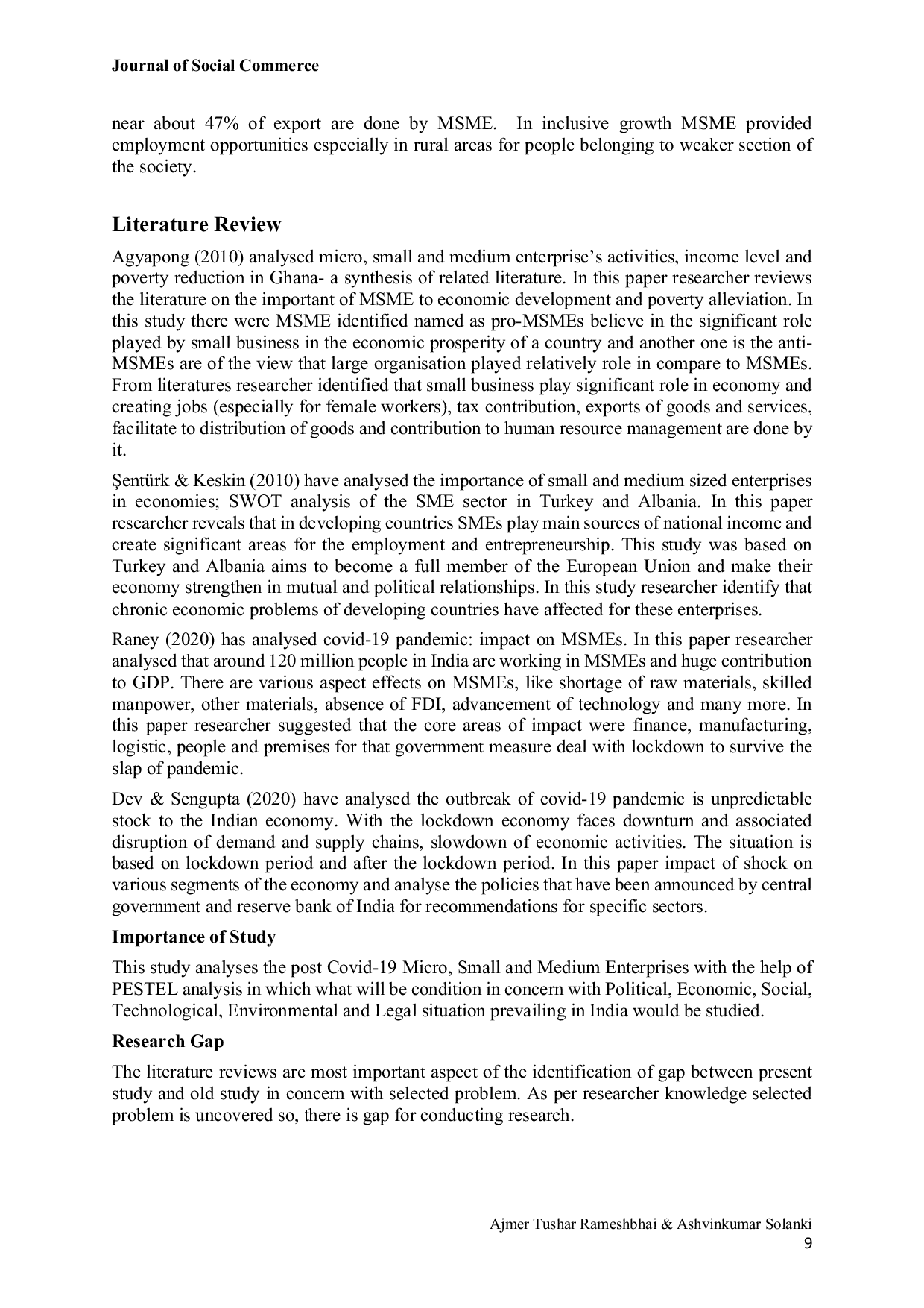 JURIS PASTEL Analysis of Micro Small and Medium Enterprises After Covid 19 in India