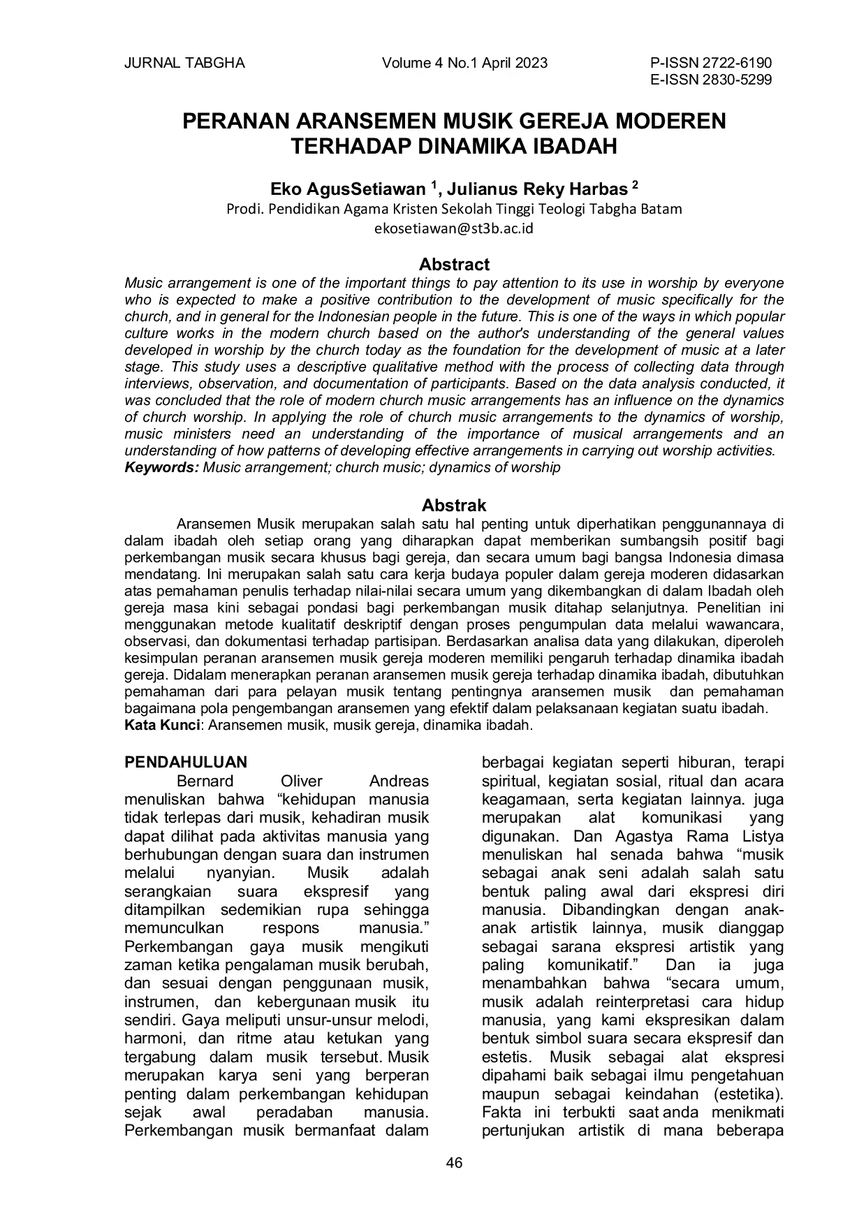 JURIS Peranan Aransemen Musik Gereja Modern Terhadap Dinamika Ibadah
