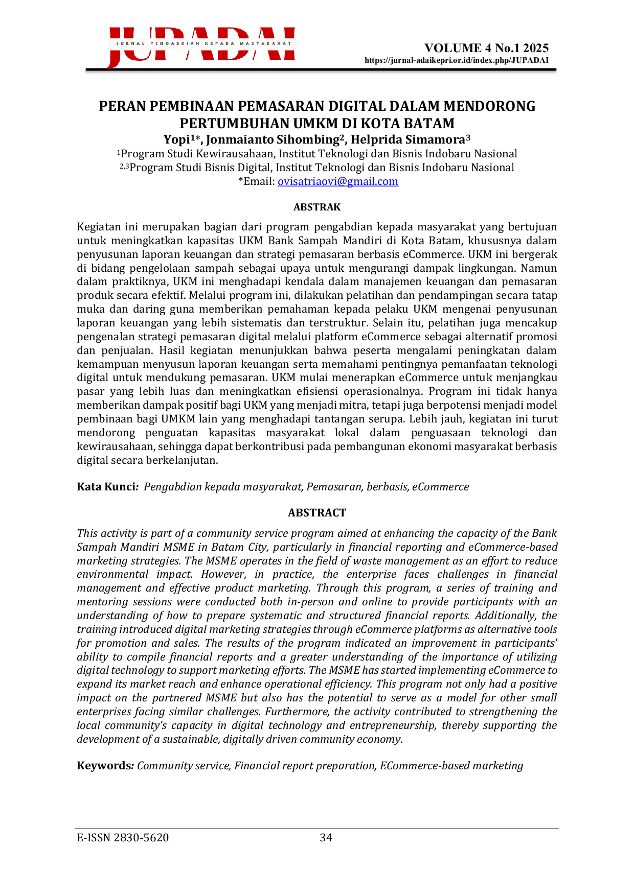 JURIS Peran Pembinaan Pemasaran Digital dalam Mendorong Pertumbuhan UMKM di Kota Batam