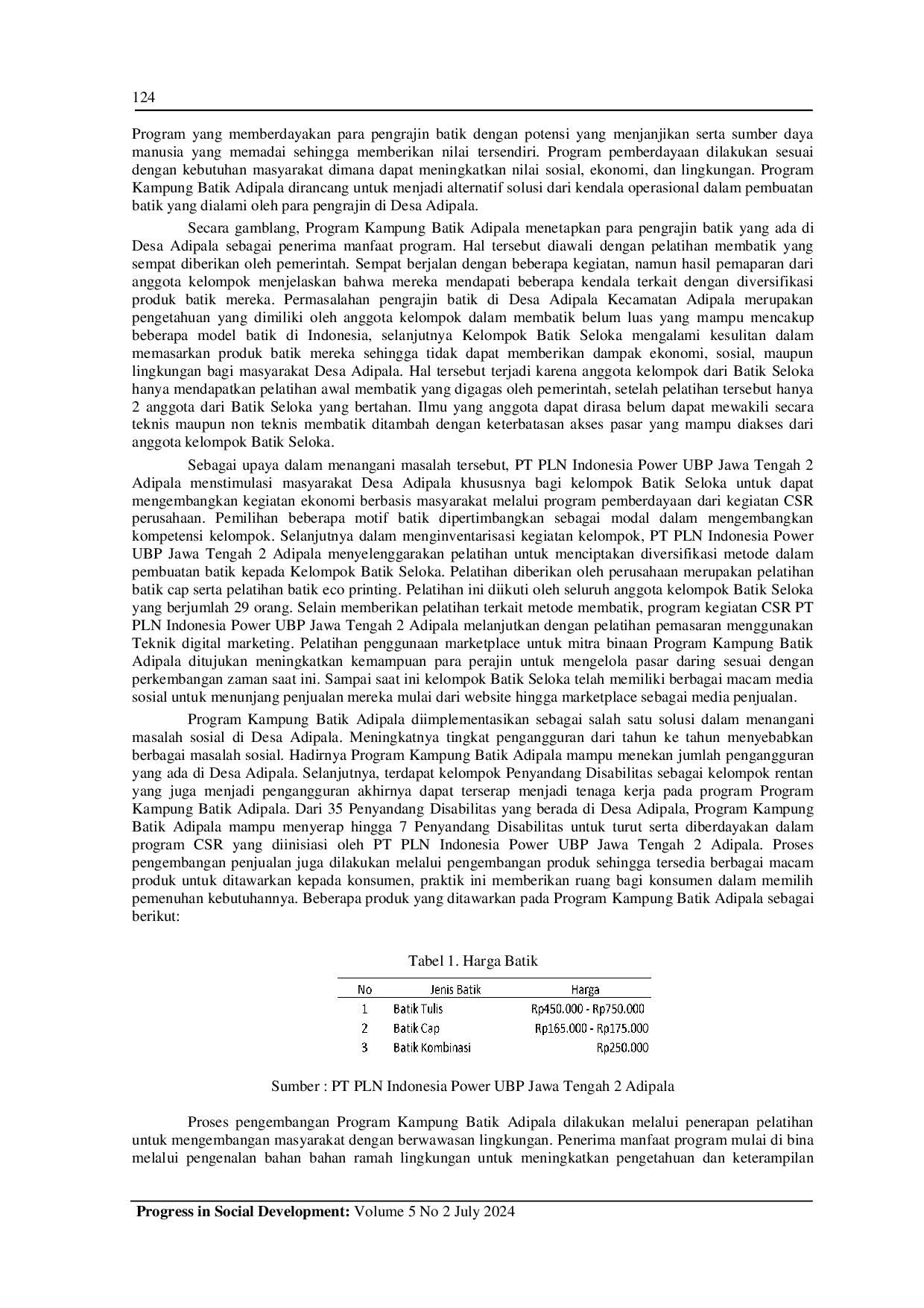 JURIS Evaluasi Pelaksanaan Pemberdayaan Masyarakat Adipala Melalui Program Kampung Batik Adipala