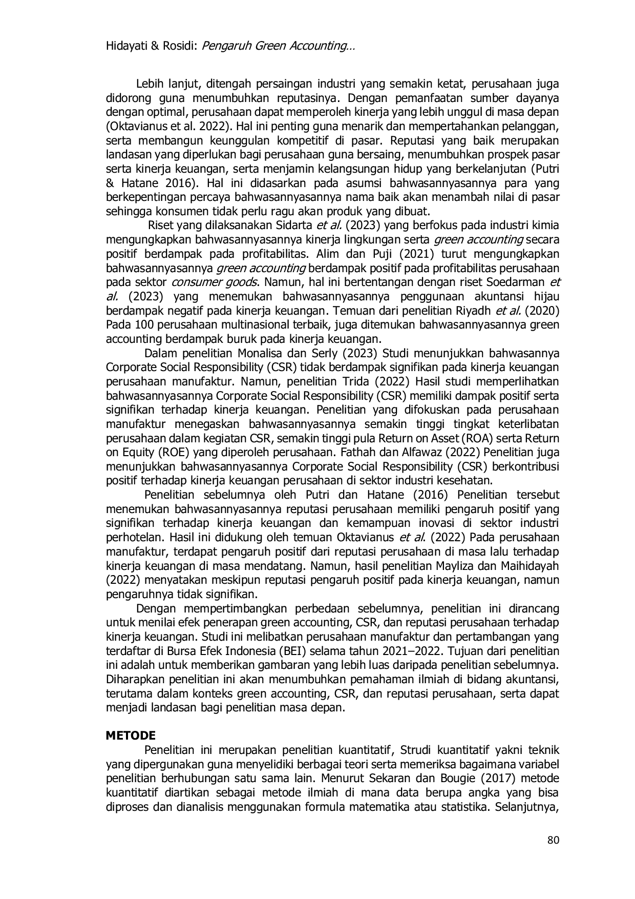 JURIS Pengaruh Green Accounting Corporate Social Responsibility CSR Dan Reputasi Perusahaan Terhadap Kinerja Keuangan