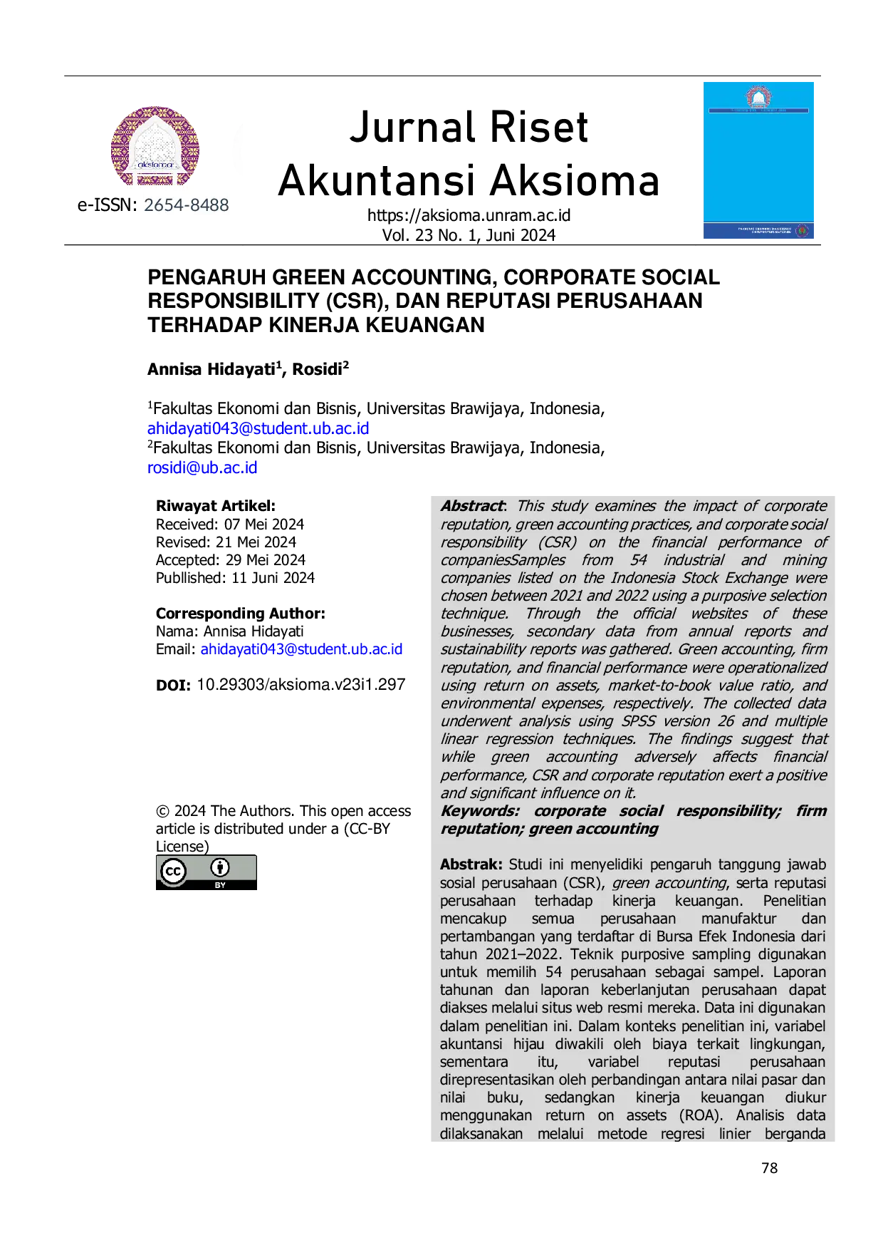 JURIS Pengaruh Green Accounting Corporate Social Responsibility CSR Dan Reputasi Perusahaan Terhadap Kinerja Keuangan
