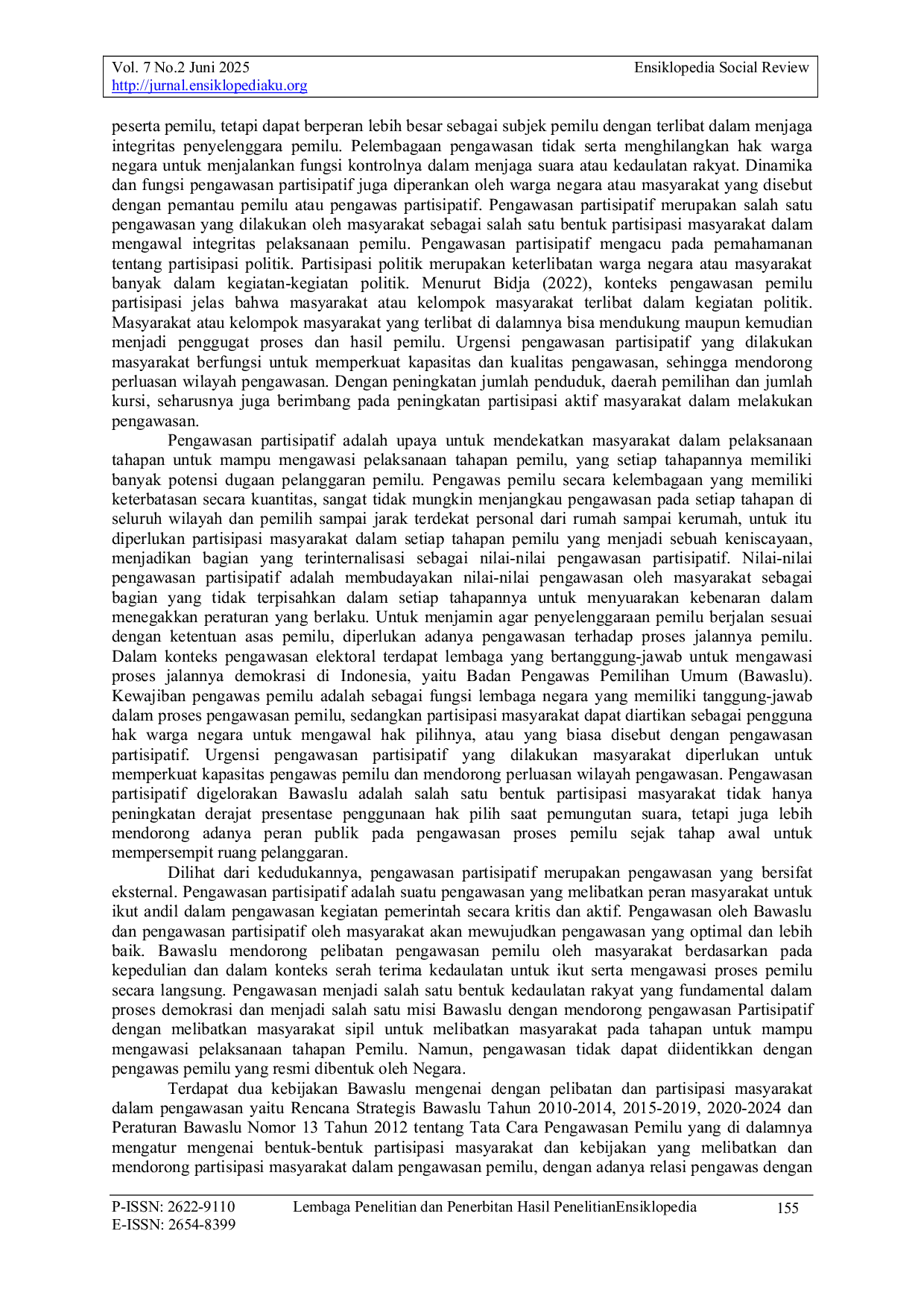 JURIS Optimalisasi Peran Mahasiswa Sebagai Stakeholder dalam Pengawasan Partisipatif Menuju Pilkada Kota Padang Tahun 2024