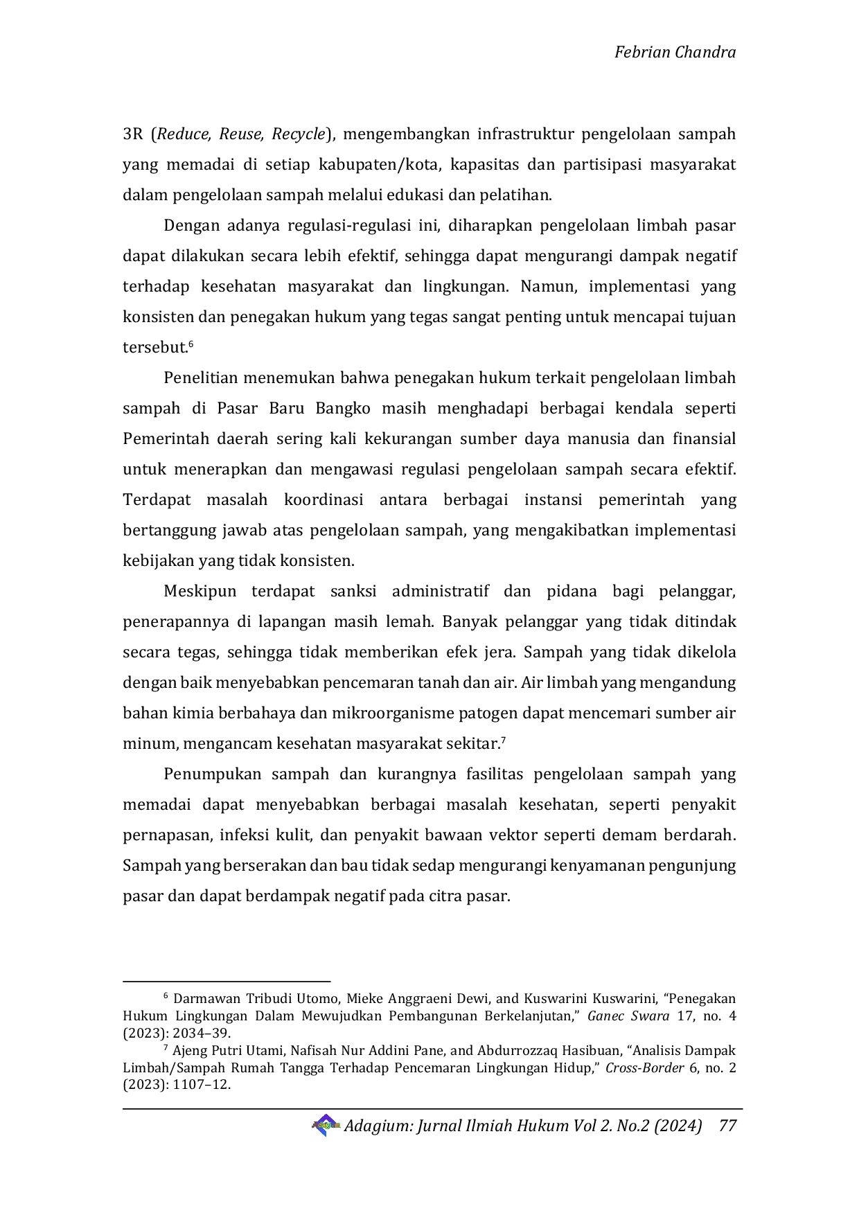 JURIS Tinjauan Yuridis Limbah Sampah Pasar Baru Bangko dalam Kajian Hukum Lingkungan di Indonesia