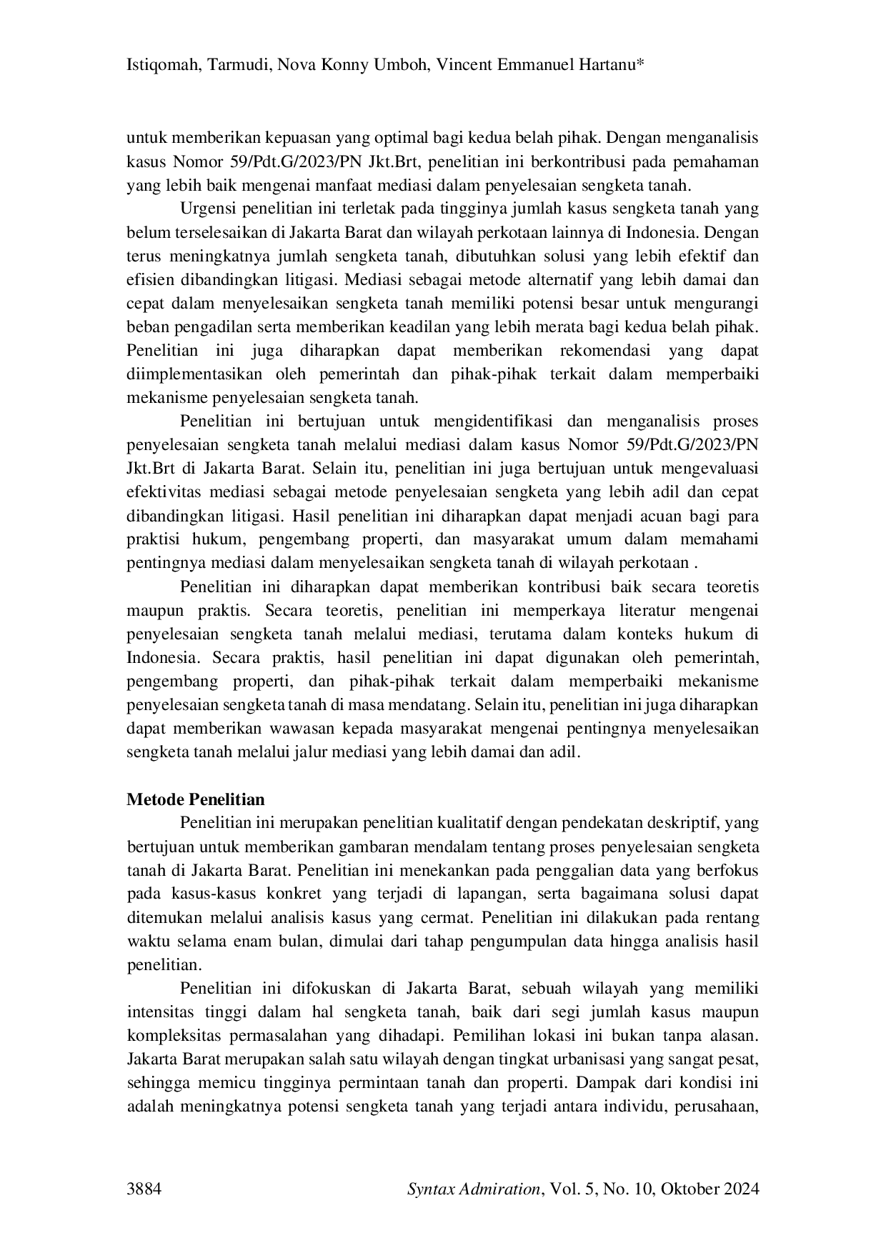 JURIS Tinjauan Yuridis terhadap Penyelesaian Sengketa Tanah di Jakarta Barat