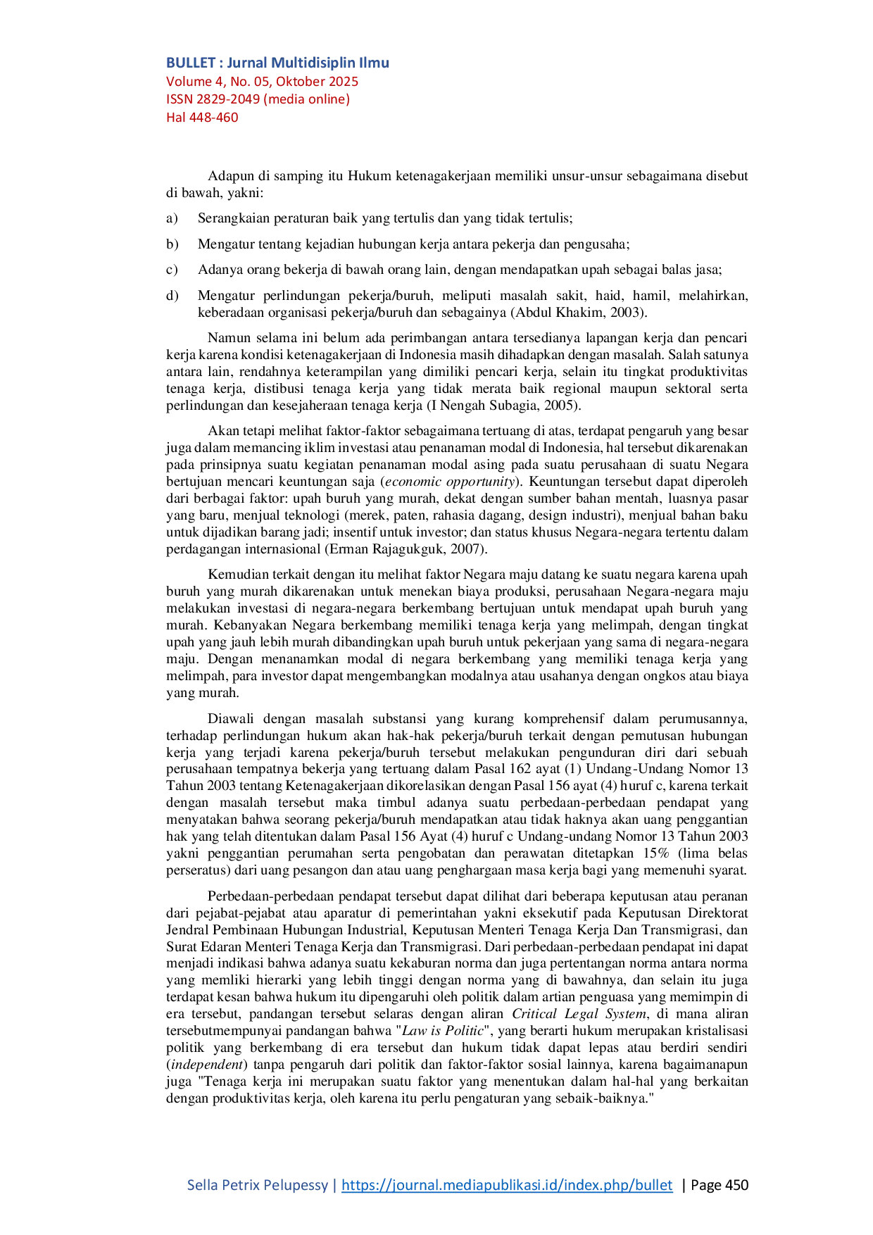 JURIS Perlindungan Hukum Terhadap Hak Hak Pekerja Akibat Pemutusan Hubungan Kerja Karena Mengundurkan Diri