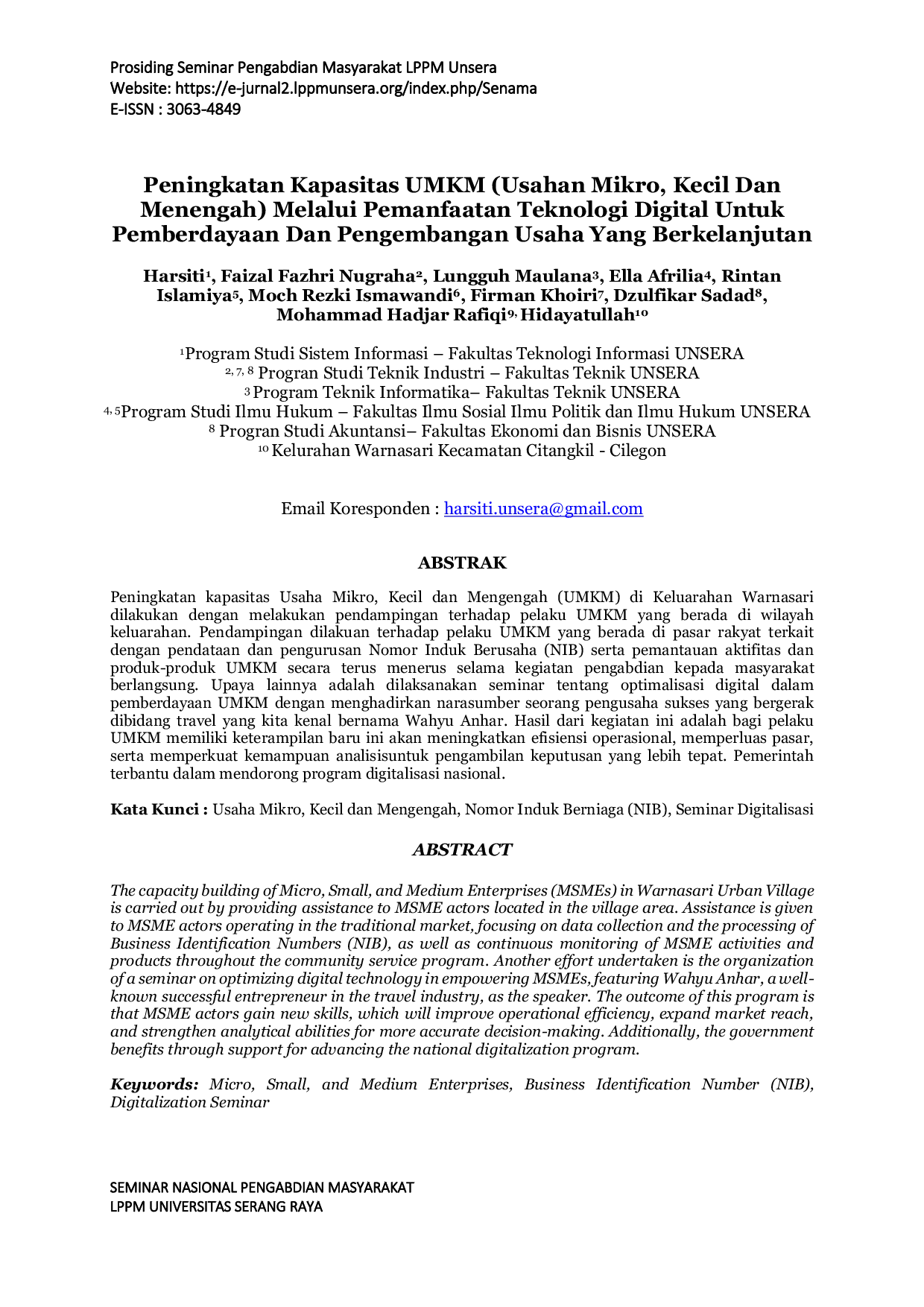 JURIS Peningkatan Kapasitas UMKM Usahan Mikro Kecil Dan Menengah Melalui Pemanfaatan Teknologi Digital Untuk Pemberdayaan Dan Pengembangan Usaha Yang Berkelanjutan