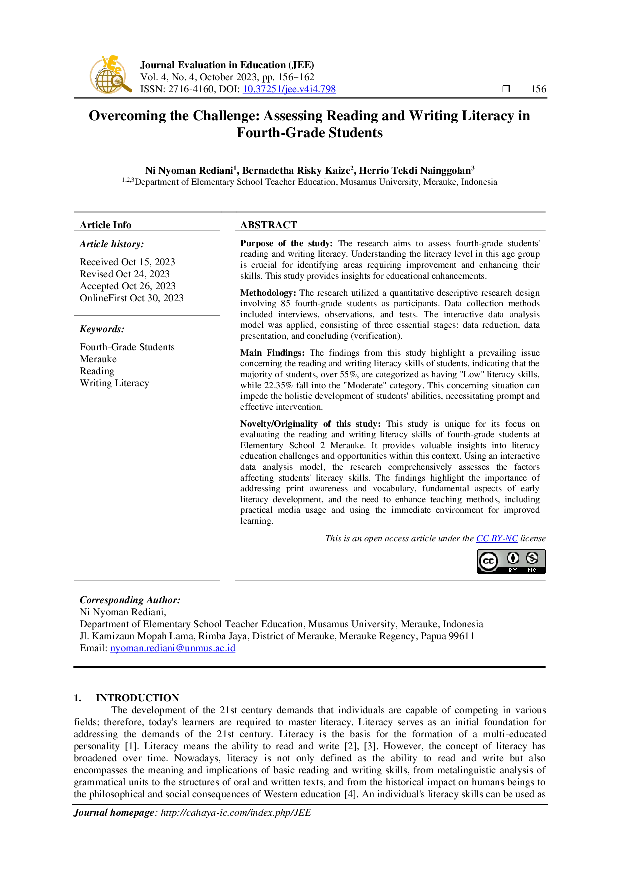 JURIS Overcoming the Challenge Assessing Reading and Writing Literacy in Fourth Grade Students