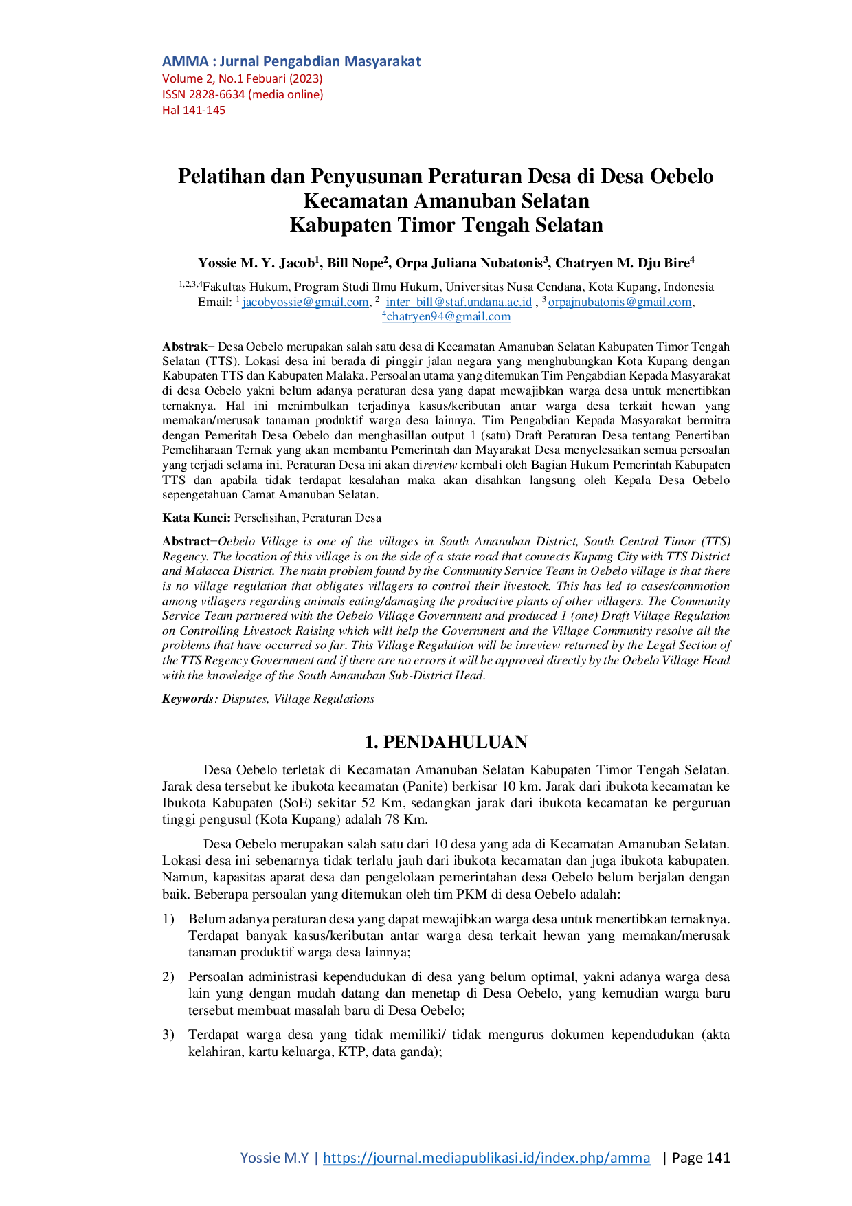 JURIS Pelatihan dan Penyusunan Peraturan Desa di Desa Oebelo Kecamatan Amanuban Selatan Kabupaten Timor Tengah Selatan