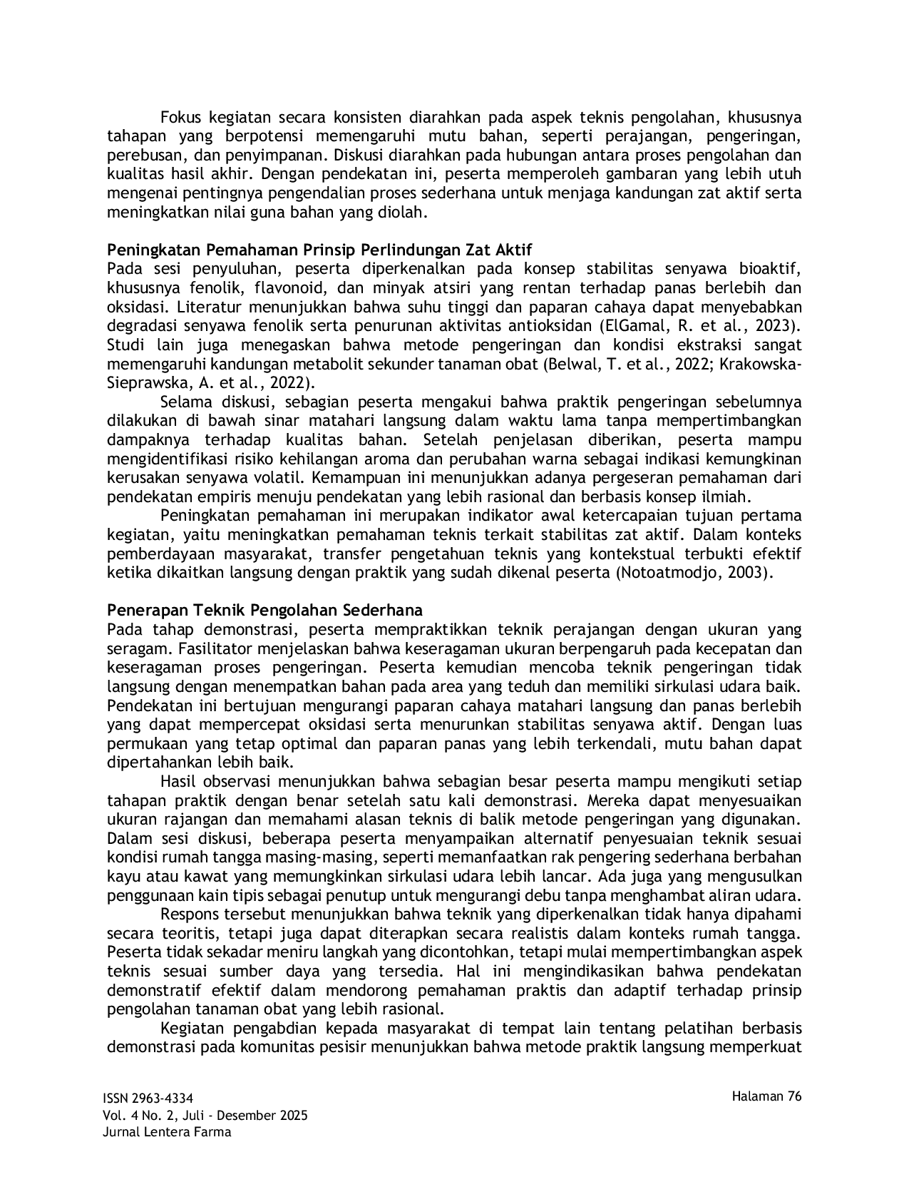 JURIS Pengenalan Teknik Pengolahan Tanaman Obat yang Berorientasi pada Kesehatan dan Peluang Usaha Lokal