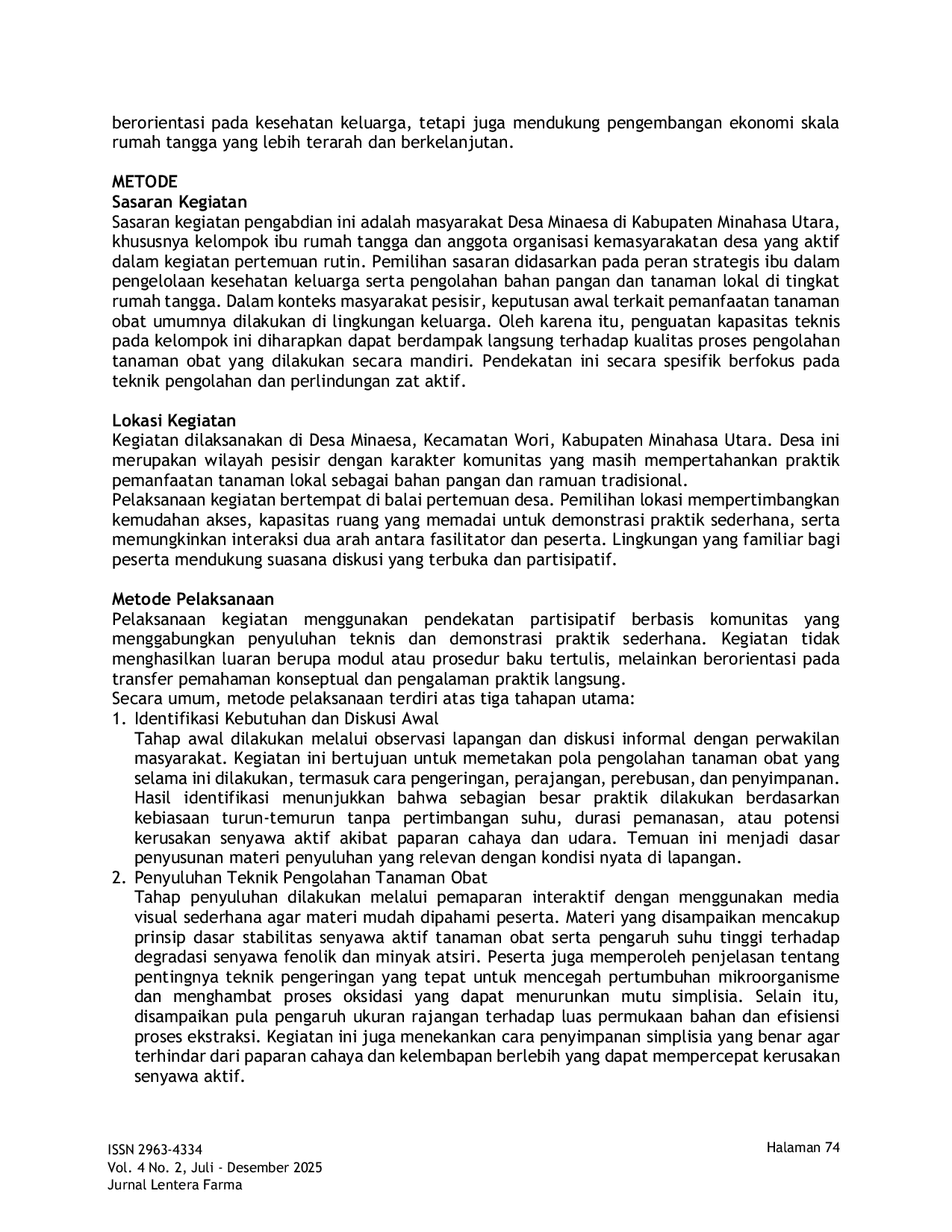 JURIS Pengenalan Teknik Pengolahan Tanaman Obat yang Berorientasi pada Kesehatan dan Peluang Usaha Lokal