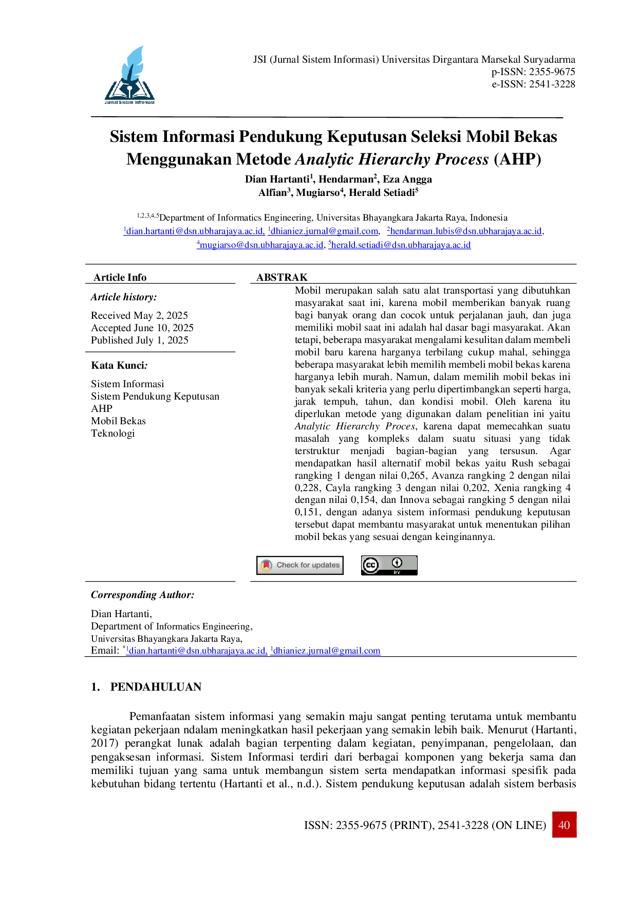 JURIS Sistem Informasi Pendukung Keputusan Seleksi Mobil Bekas Menggunakan Metode Analytic Hierarchy Process AHP