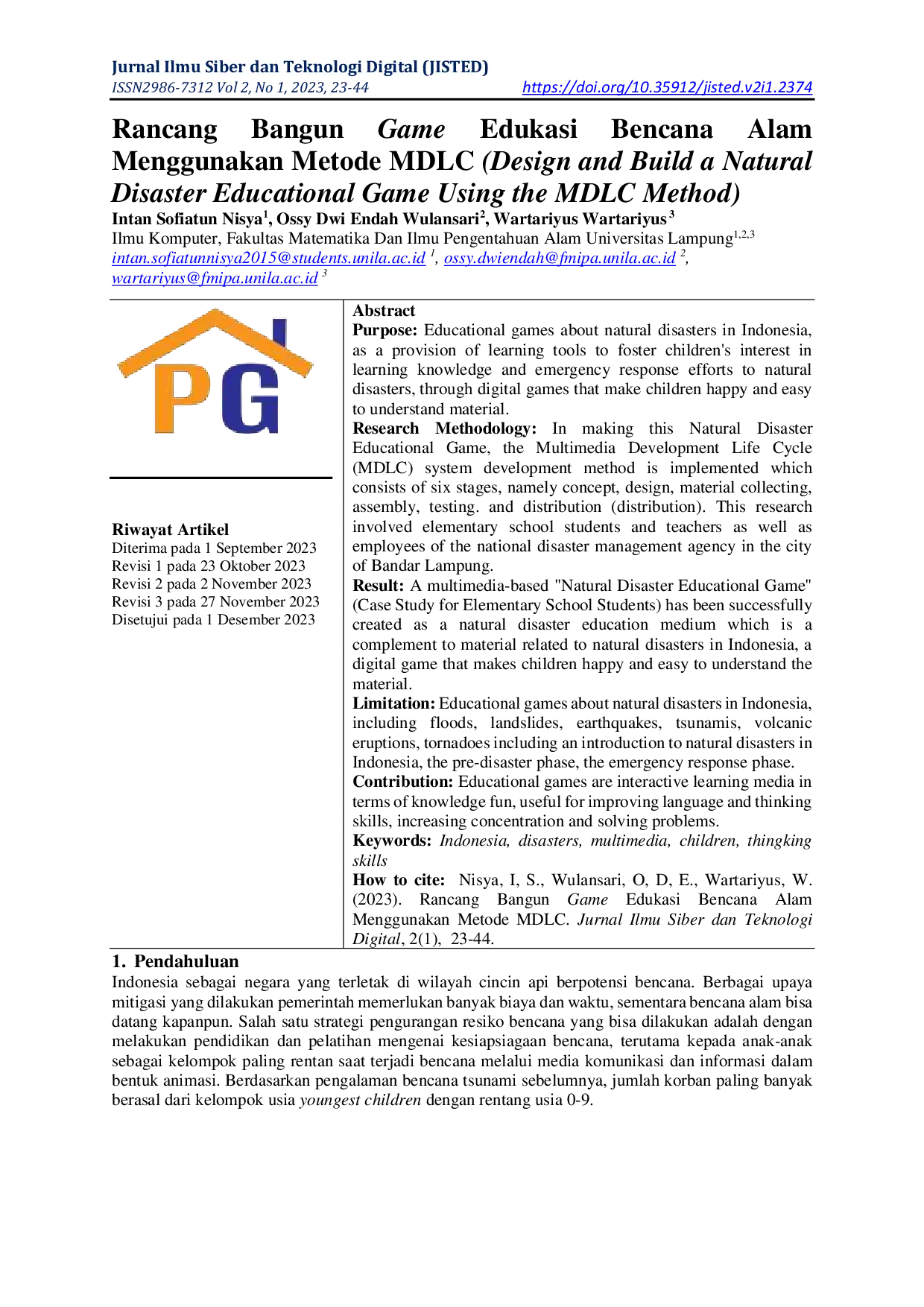 JURIS Rancang Bangun Game Edukasi Bencana Alam Menggunakan Metode MDLC