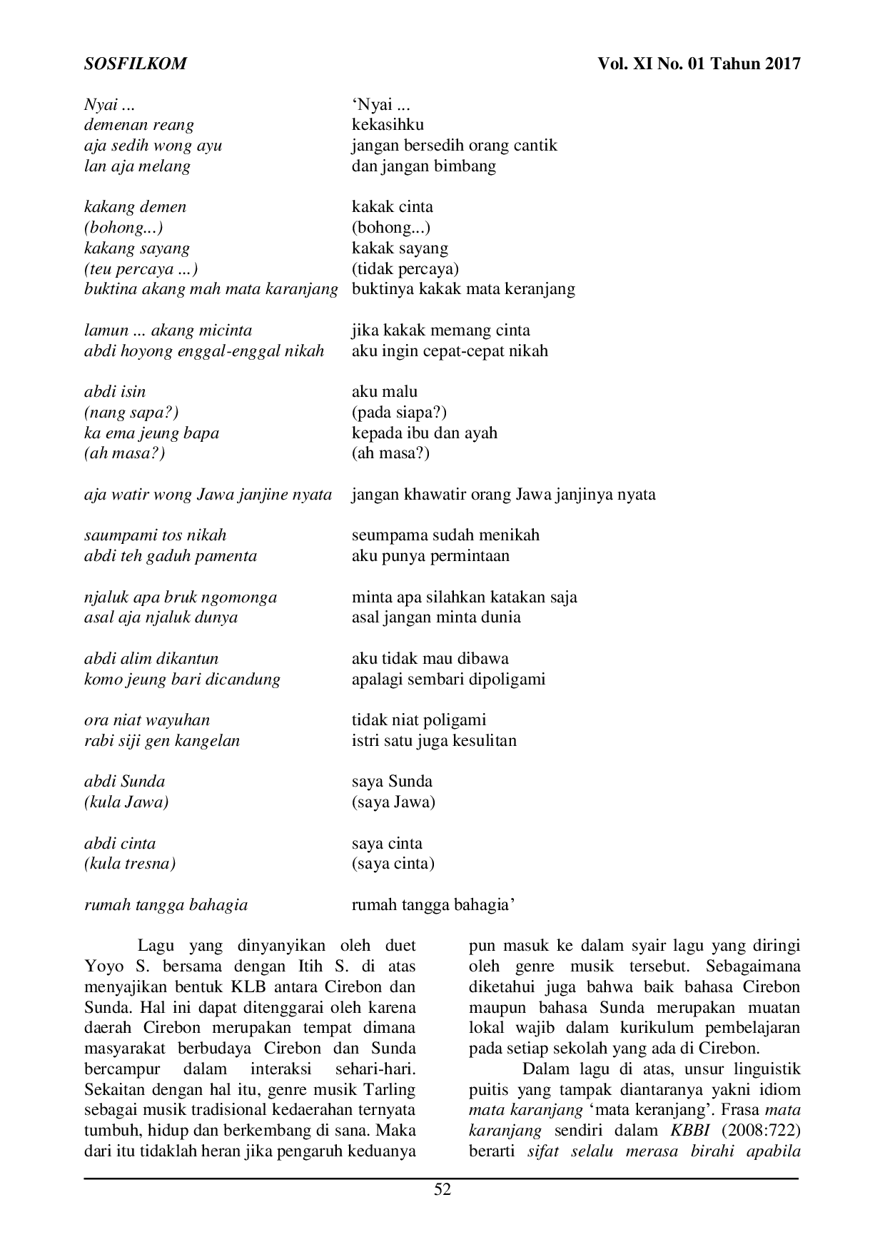 JURIS LAGU TARLING DAN CAMPURSARI DUA BAHASA Realisasi Linguistik Puitis Dalam Komunikasi Lintas Budaya