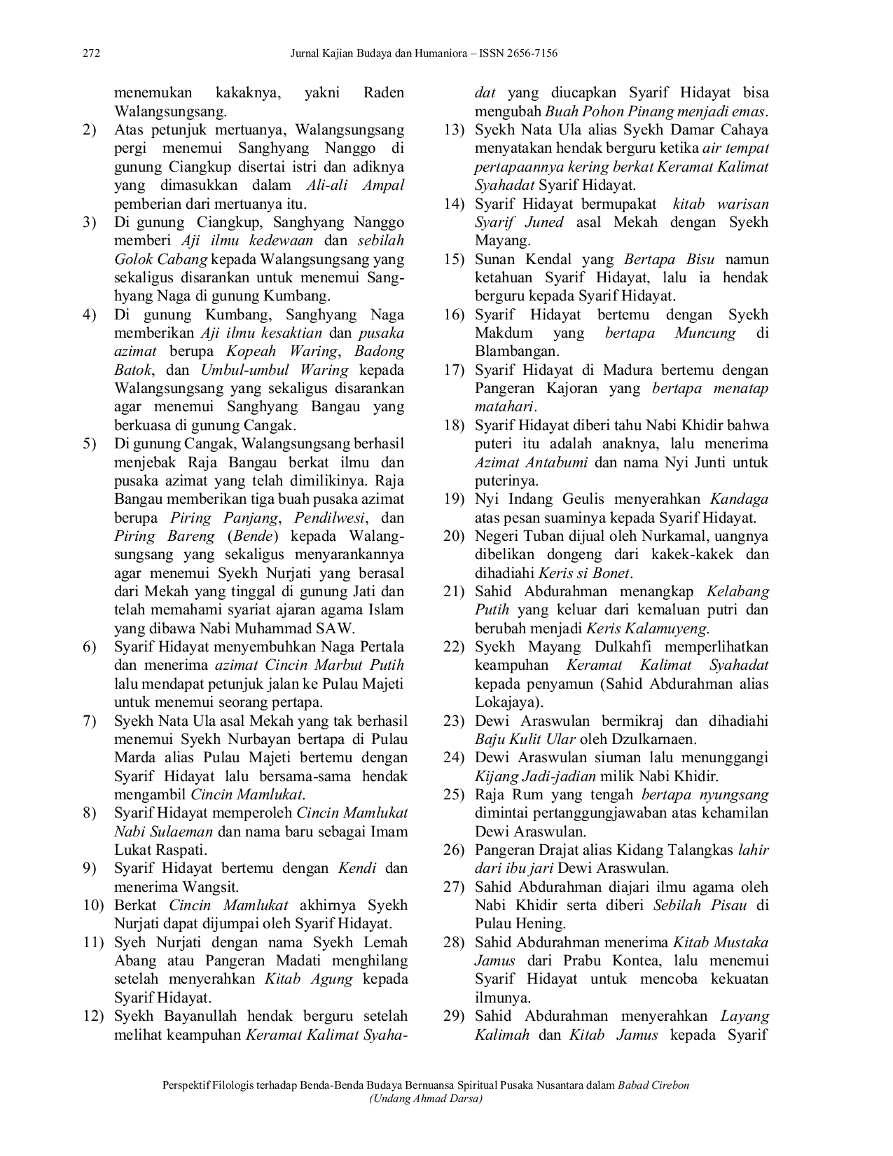 JURIS Perspektif Filologis Terhadap Benda Benda Budaya Bernuansa Spiritual Pusaka Nusantara Dalam Babad Cirebon