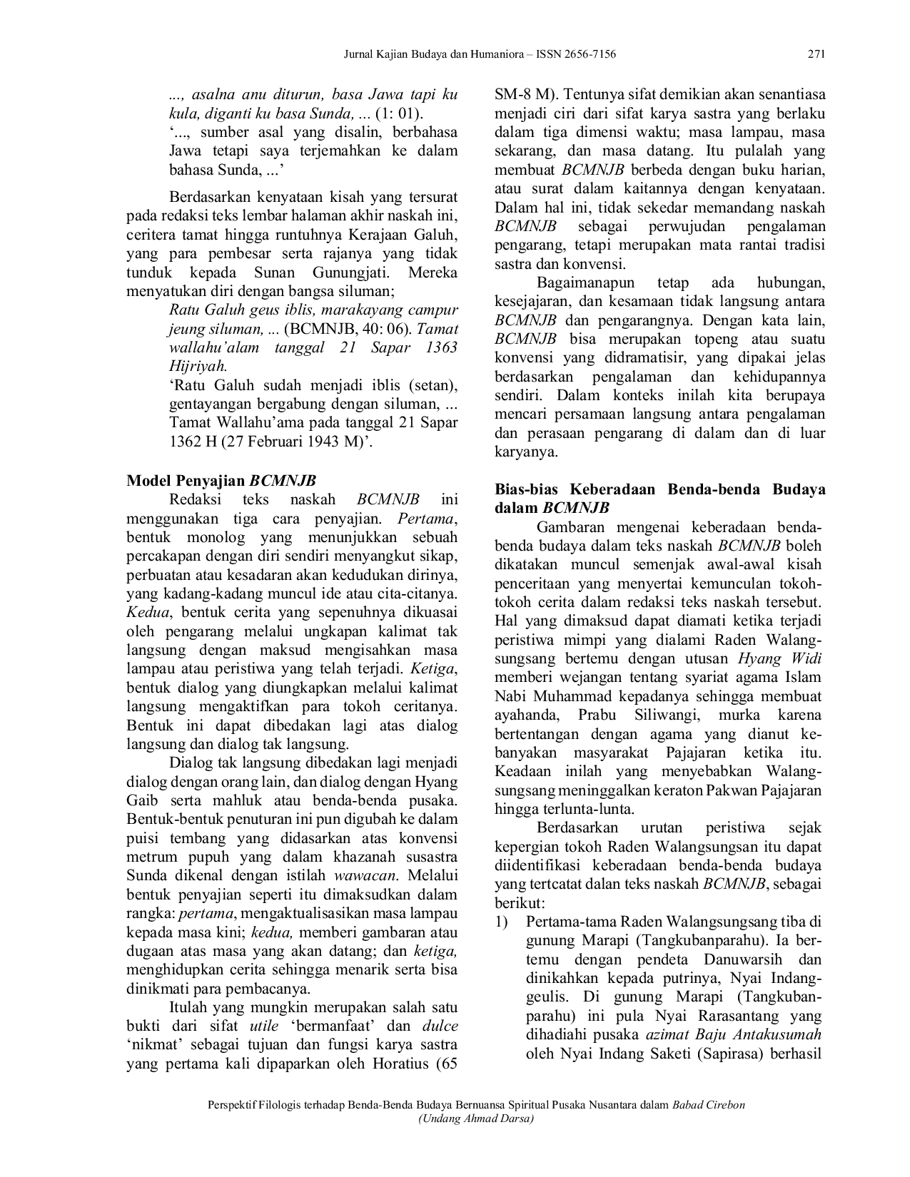 JURIS Perspektif Filologis Terhadap Benda Benda Budaya Bernuansa Spiritual Pusaka Nusantara Dalam Babad Cirebon