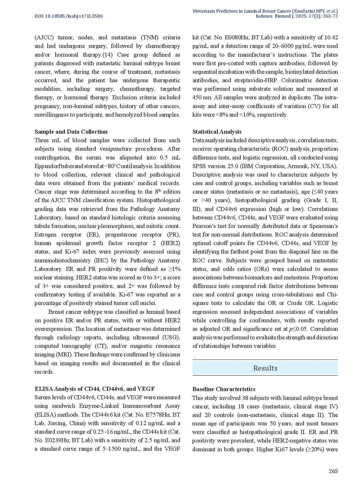 juris Serum CD44 Variant 6 to CD44 Ratio and Vascular Endothelial Growth Factor Levels as Predictors of Metastasis in Luminal Subtype Breast Cancer
