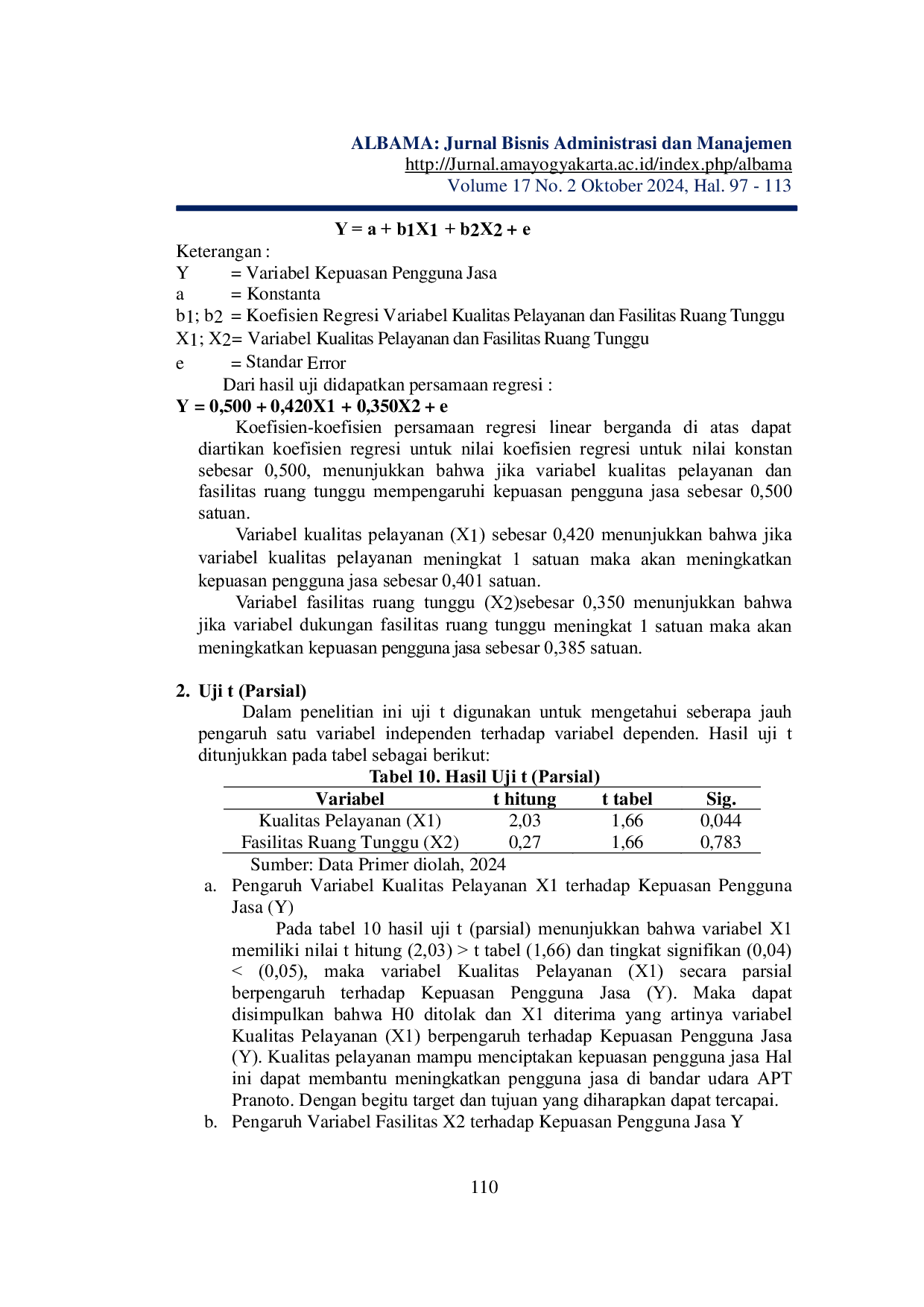 JURIS Pengaruh Kualitas Pelayanan Dan Fasilitas Ruang Tunggu Terhadap Kepuasan Pengguna Jasa Bandar Udara Aji Pangeran Tumenggung Pranoto Samarinda 2024