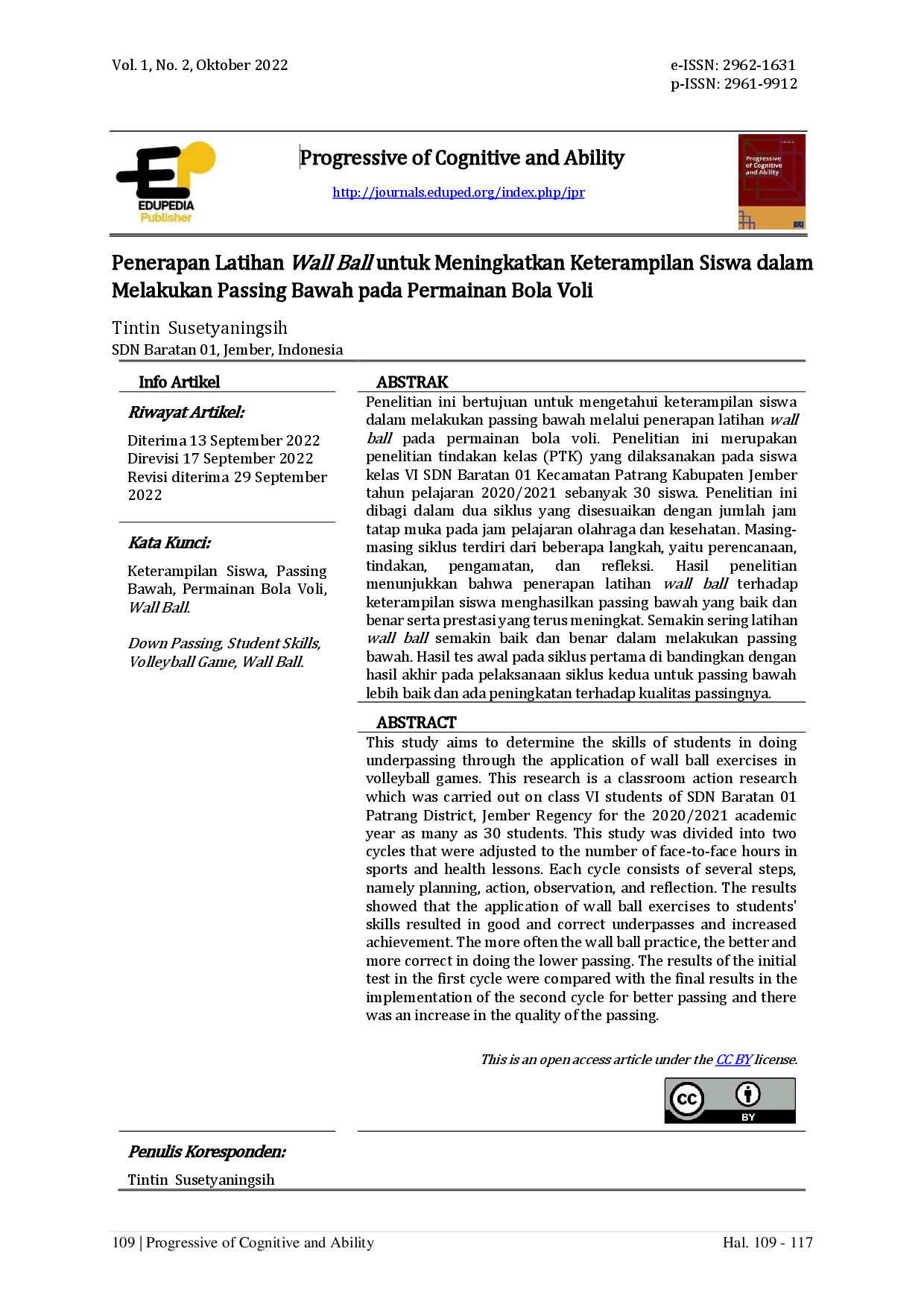 juris Penerapan Latihan Wall Ball untuk Meningkatkan Keterampilan Siswa dalam Melakukan Passing Bawah pada Permainan Bola Voli