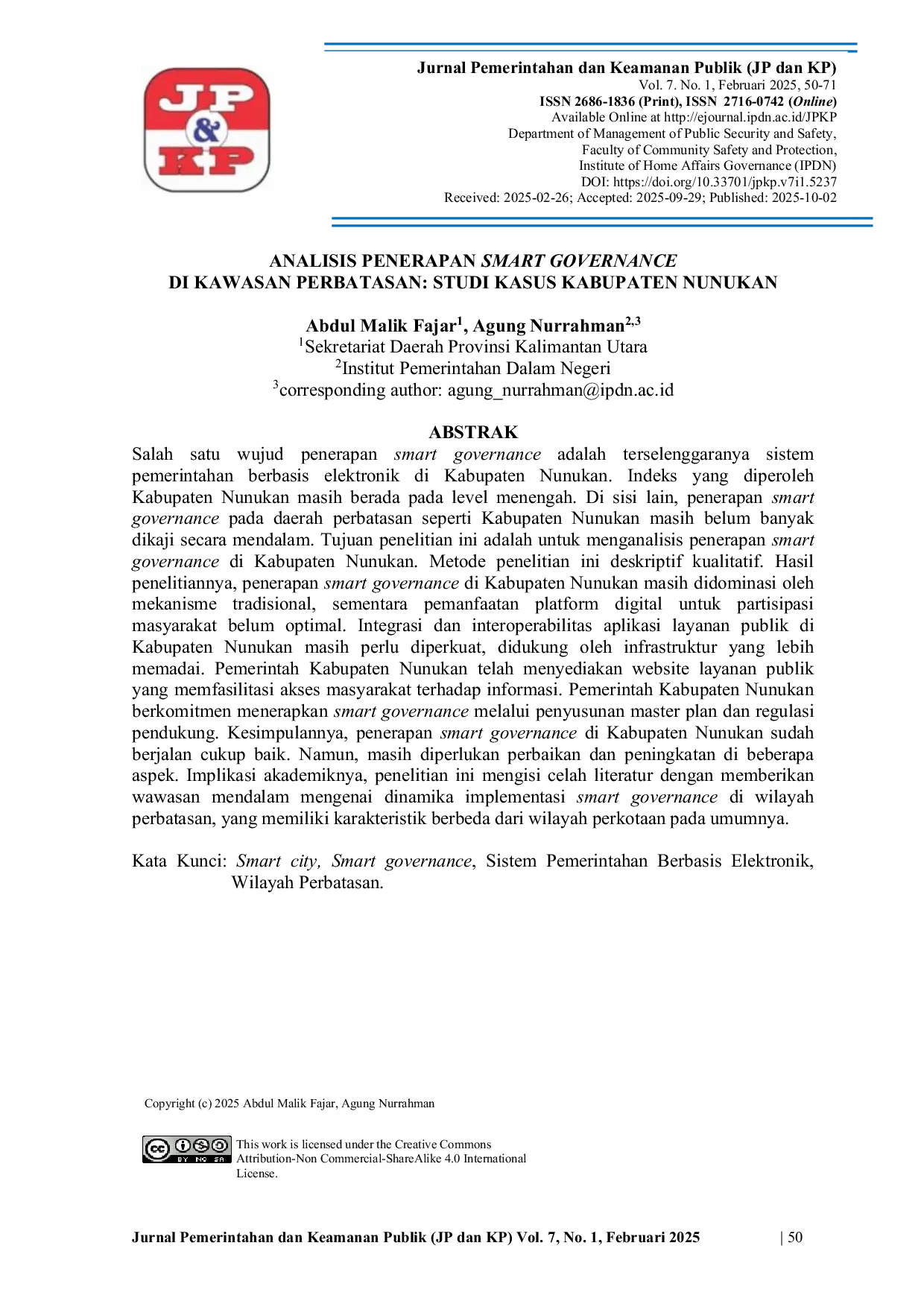 JURIS Analisis Penerapan Smart Governance Di Kawasan Perbatasan Studi Kasus Kabupaten Nunukan