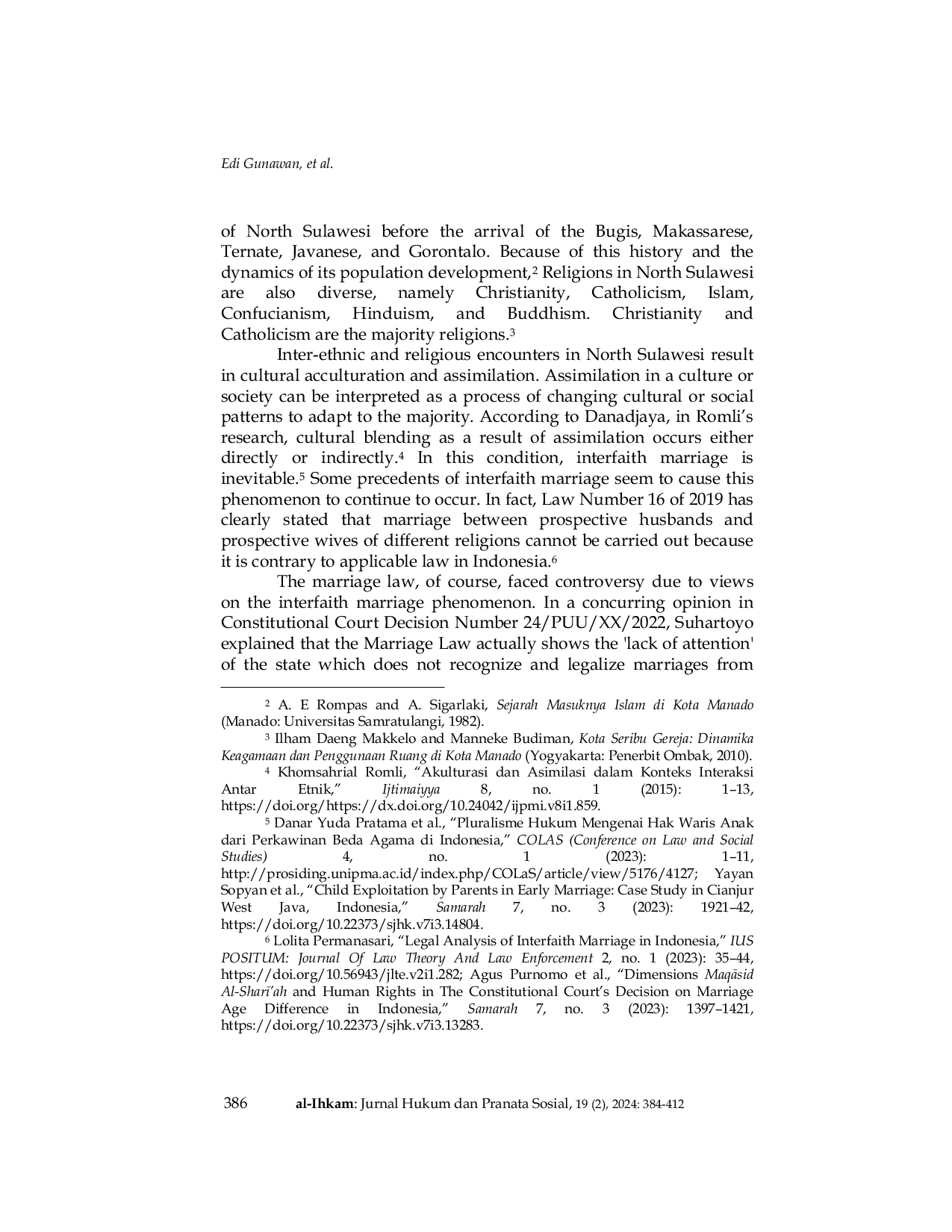 JURIS Interfaith Marriage of North Sulawesi Multicultural Community in Minority Fiqh Perspective