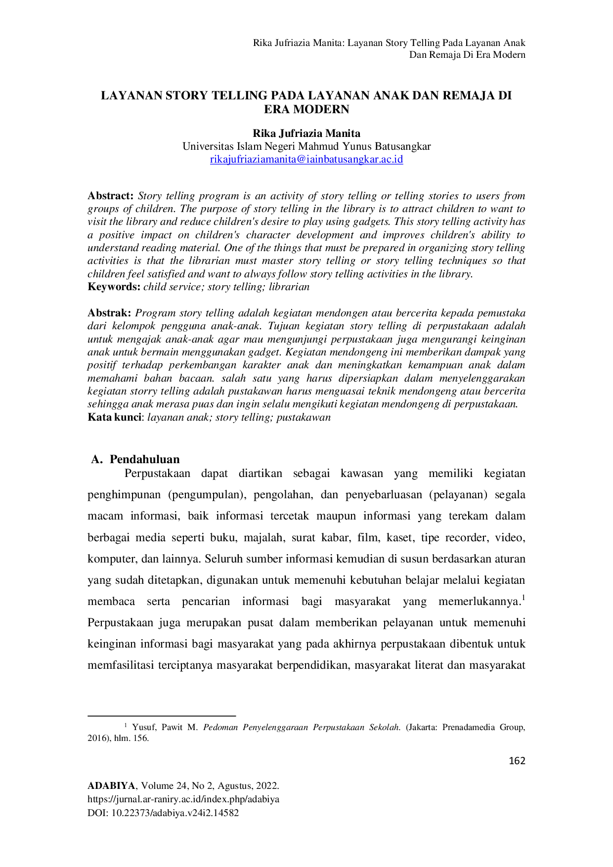 JURIS Layanan Story Telling Pada Layanan Anak Dan Remaja Di Era Modern