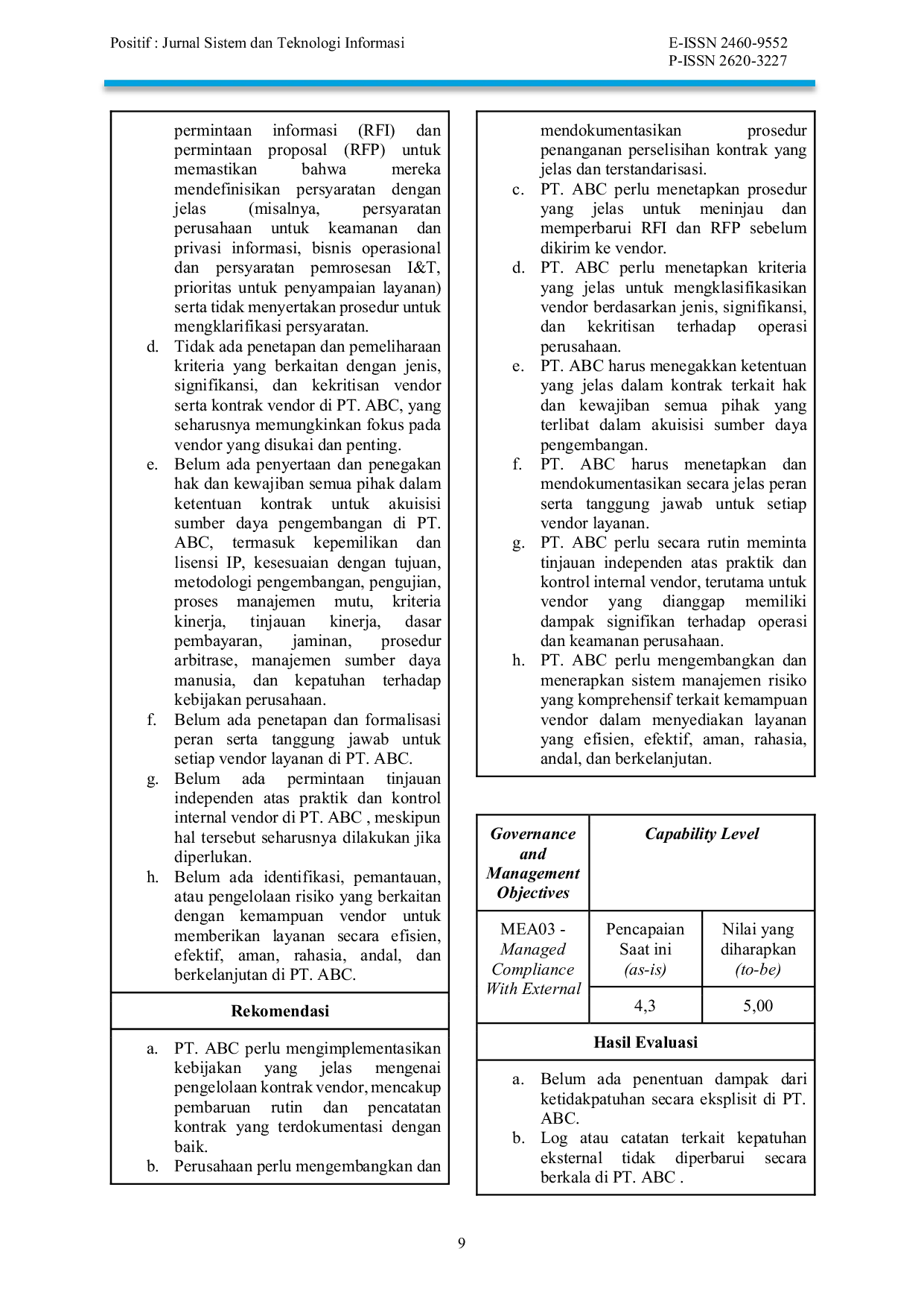 JURIS Penilaian Capability Level dan Maturity Level Tata Kelola TI pada PT ABC dengan Menggunakan Kerangka Kerja COBIT 2019