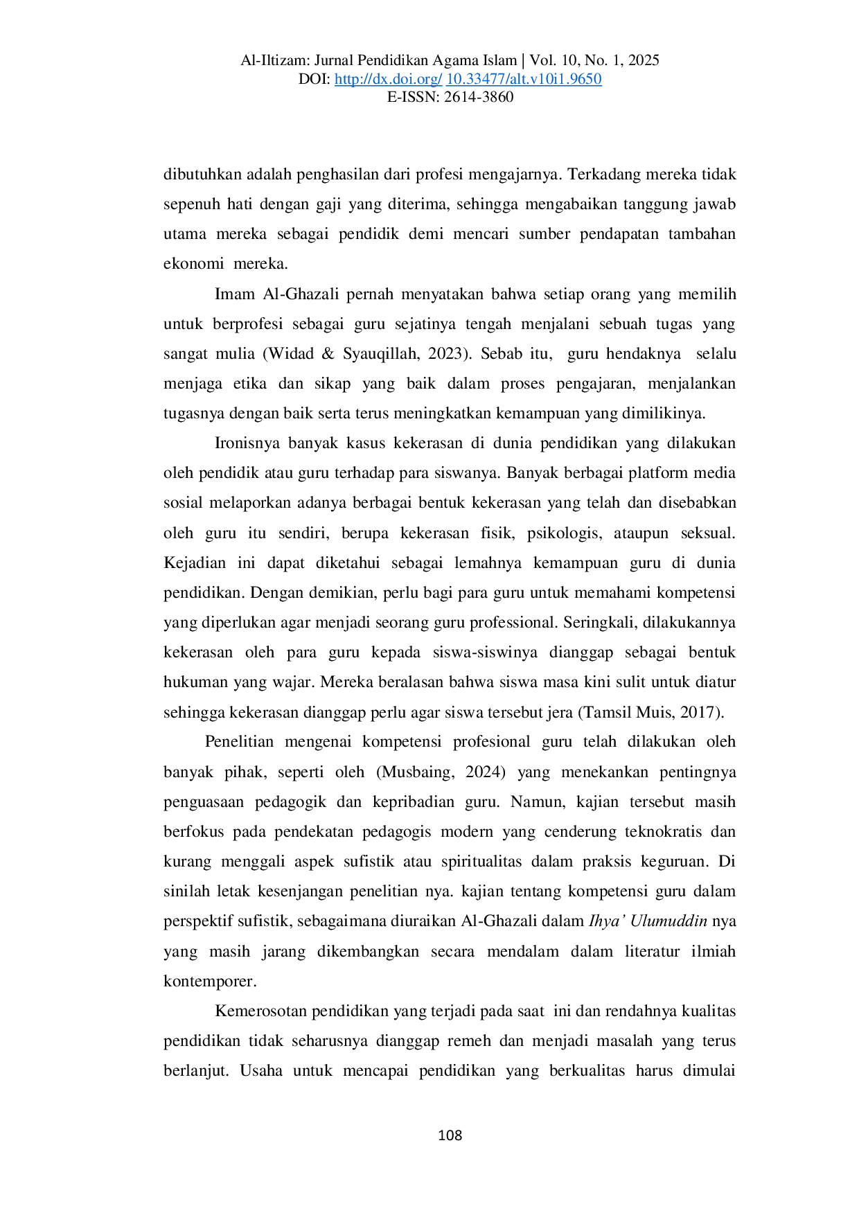 JURIS Characteristics of Teacher Professional Competence in Imam Al Ghazali Perspective on Kitab Ihya Ulumuddin