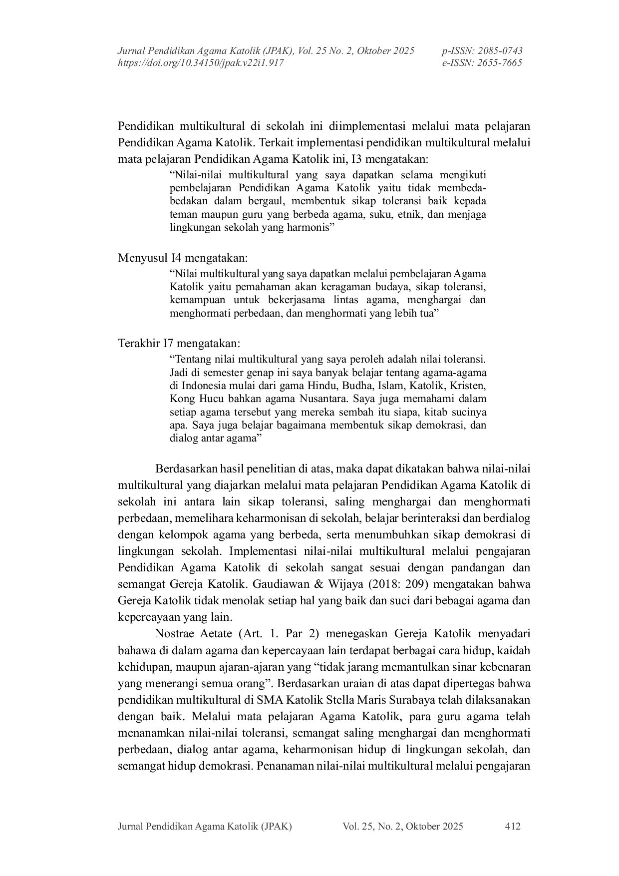 JURIS Implementasi Nilai Nilai Pendidikan Multikultural Dalam Pembelajaran Pendidikan Agama Katolik