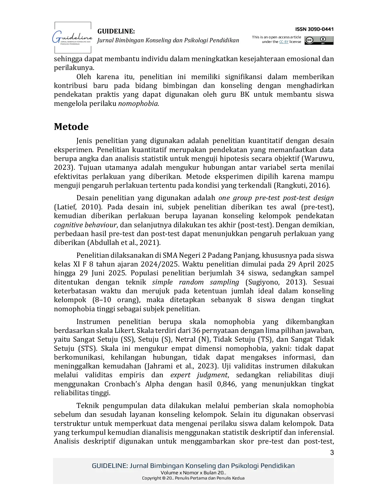 JURIS Pengaruh Konseling Kelompok Pendekatan Cognitive Behaviour dalam Mereduksi Nomophobia Siswa Kelas XI F8 SMA Negeri 2 Padang Panjang