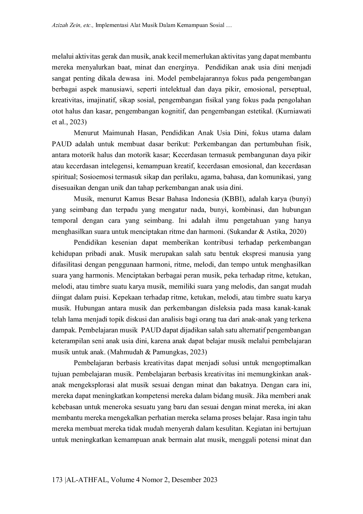 JURIS Implementasi Alat Musik Dalam Kemampuan Sosial Emosional Anak Usia Dini Di TK RA Azahra