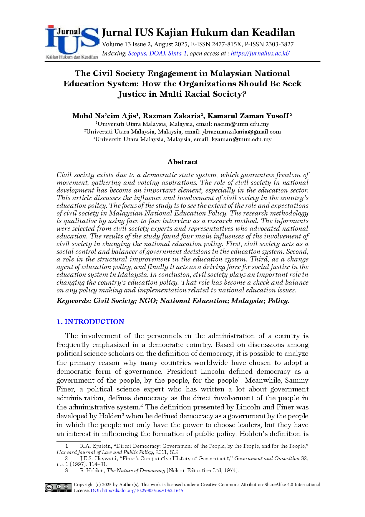 juris The Civil Society Engagement in Malaysian National Education System How the Organizations Should Be Seek Justice in Multi Racial Society