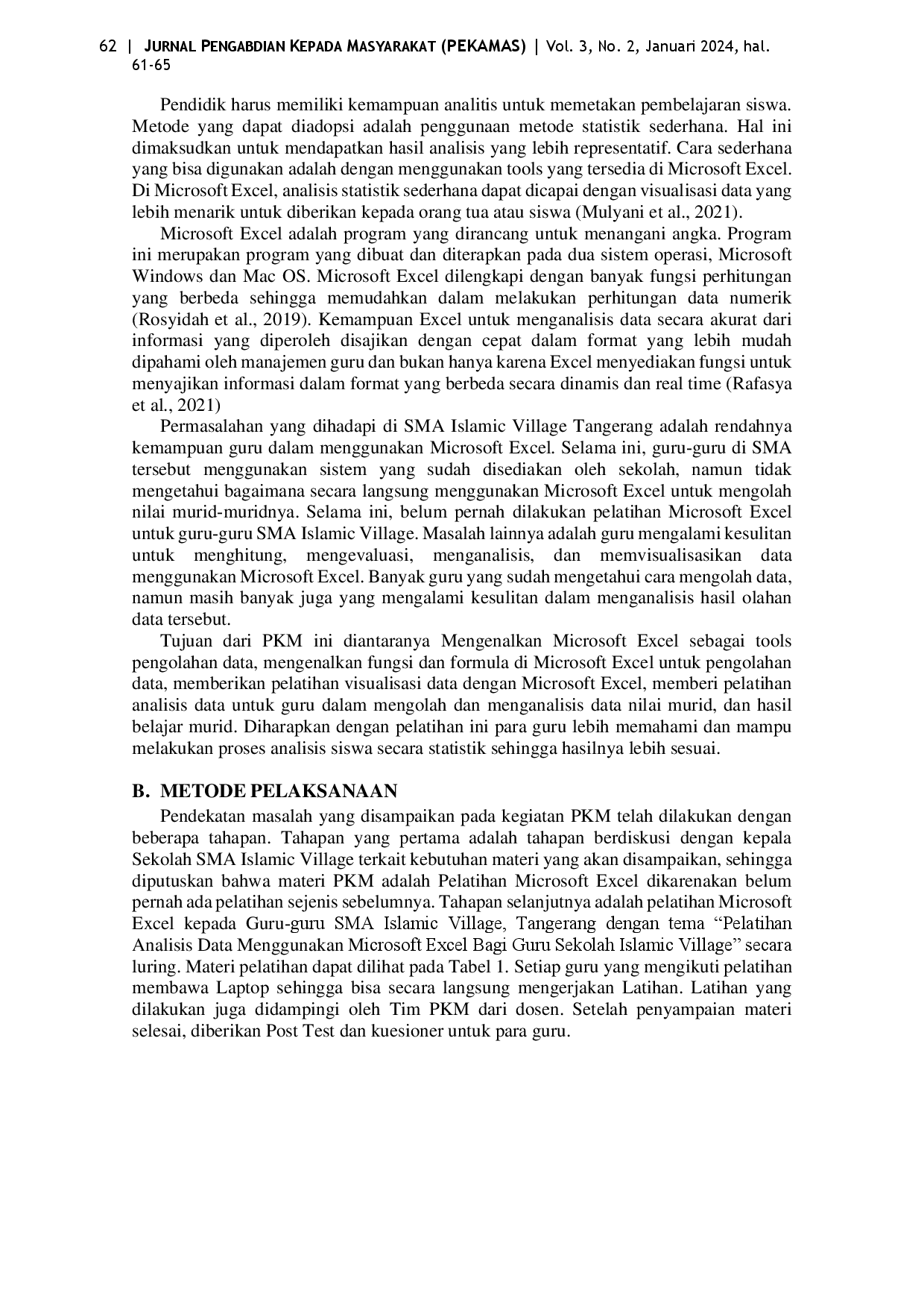 juris Pelatihan Analisis Data Menggunakan Microsoft Excel Bagi Guru Sekolah Menengah Atas