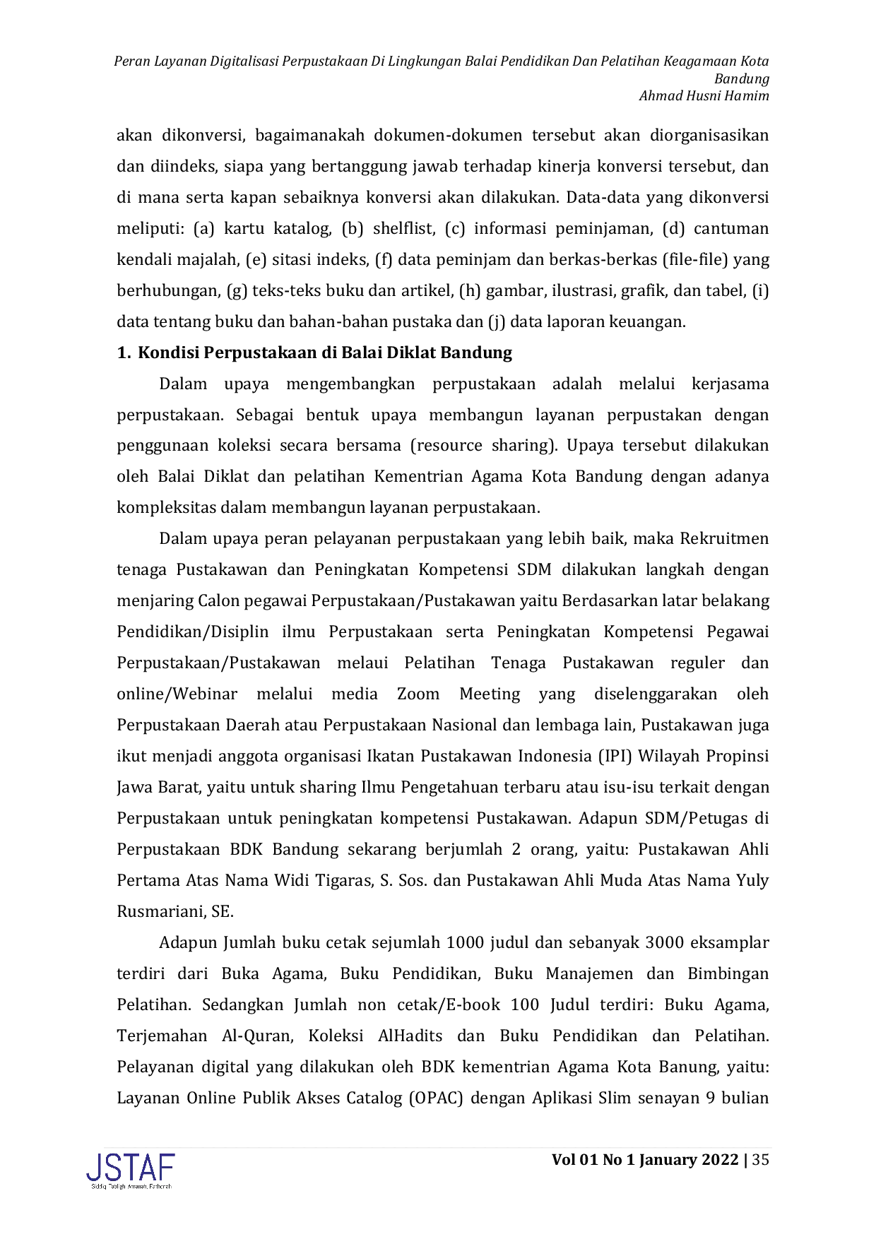 JURIS Peran Layanan Digitalisasi Perpustakaan di Lingkungan Balai Pendidikan dan Pelatihan Keagamaan Kota Bandung