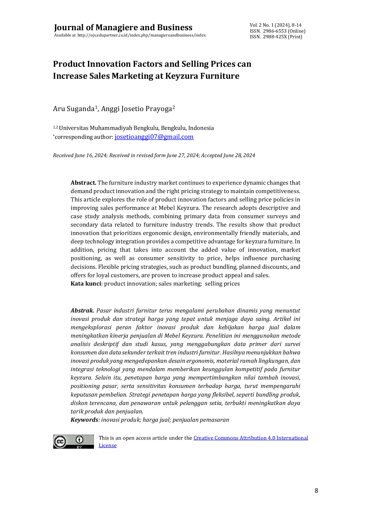 JURIS Product Innovation Factors and Selling Prices can Increase Sales Marketing at Keyzura Furniture